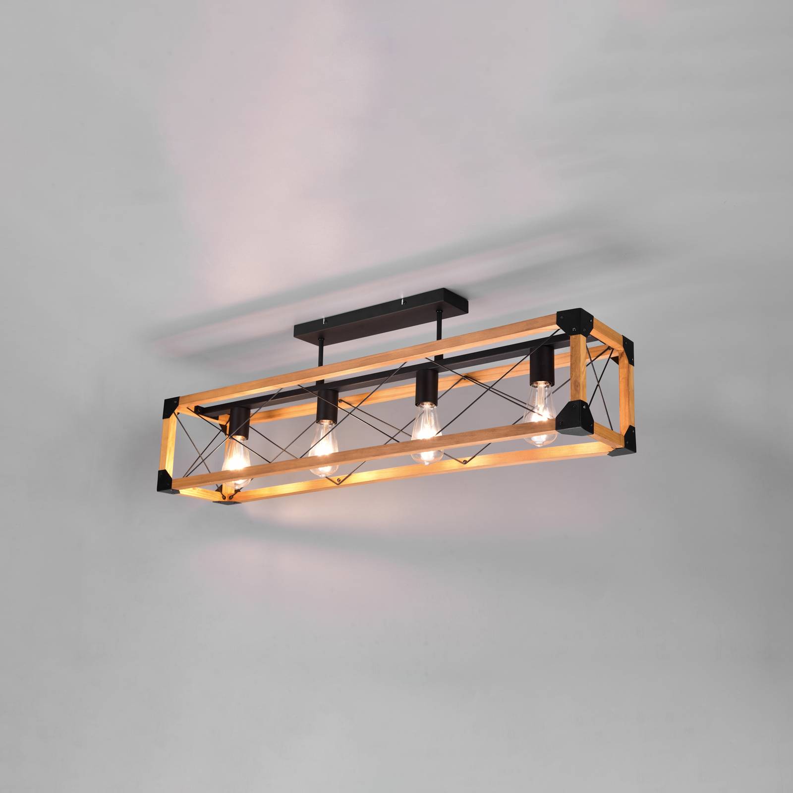 Tenali loftlampe med træskærm 4 lyskilder