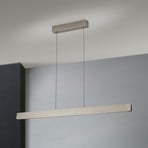 Lámpara colgante LED Tara, color níquel, longitud 120 cm, aluminio/acero