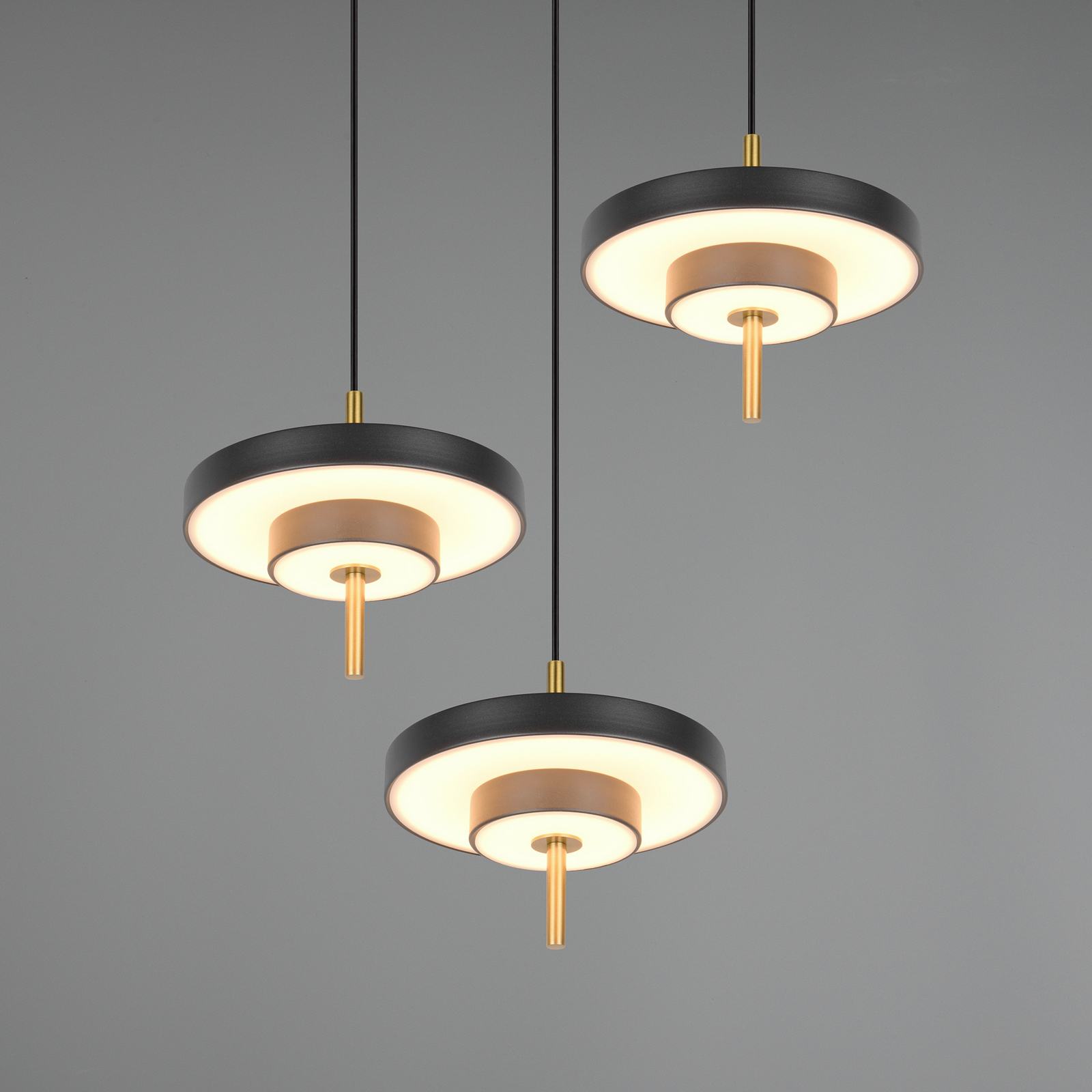 Candeeiro suspenso LED Keaton, preto/dourado Ø 45 cm CCT 3 lâmpadas. Candeeiro suspenso LED Keaton, preto/dourado Ø 45 cm CCT 3 lâmpadas.