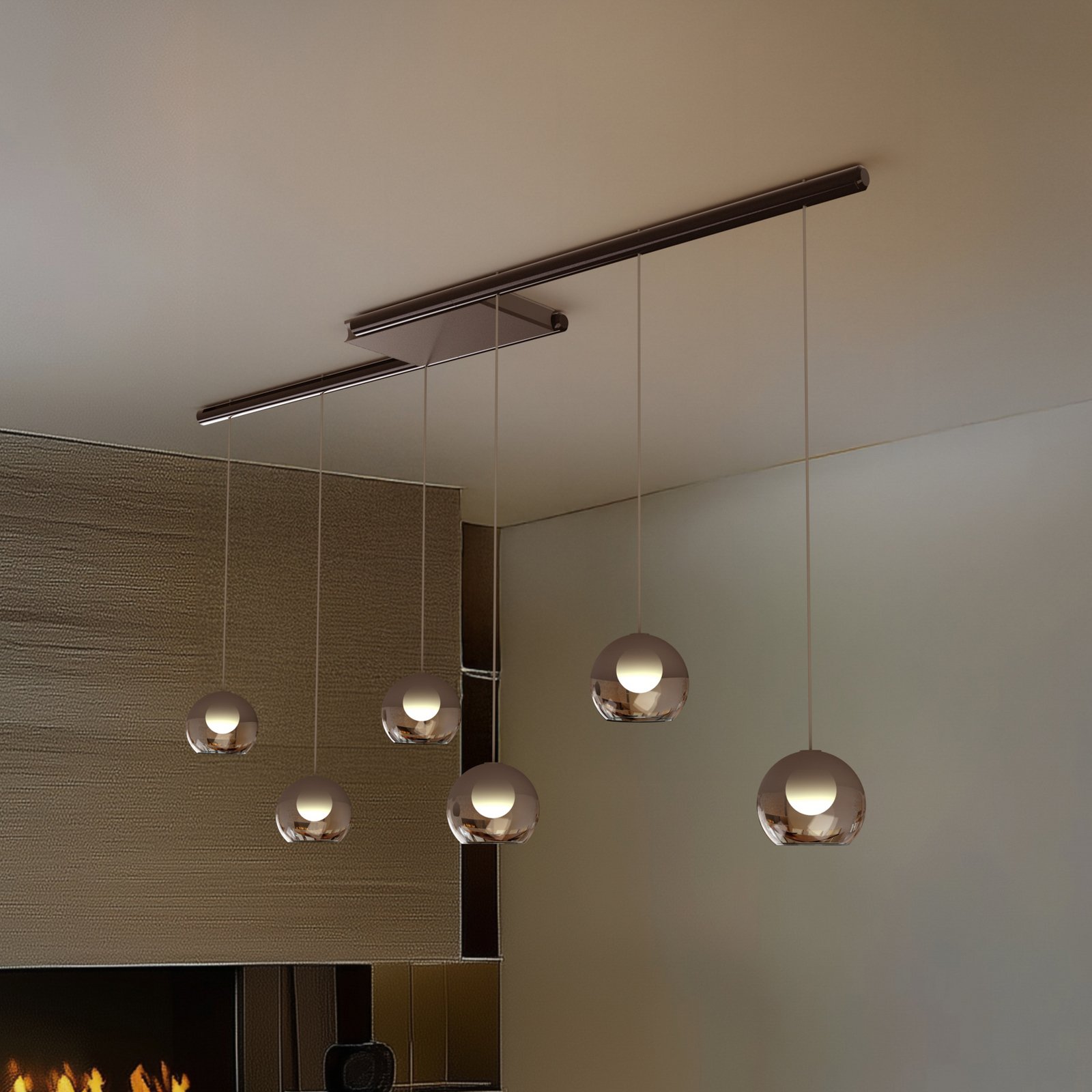 Lucande LED hanglamp Orelie, zwart, glas, 6-lamps