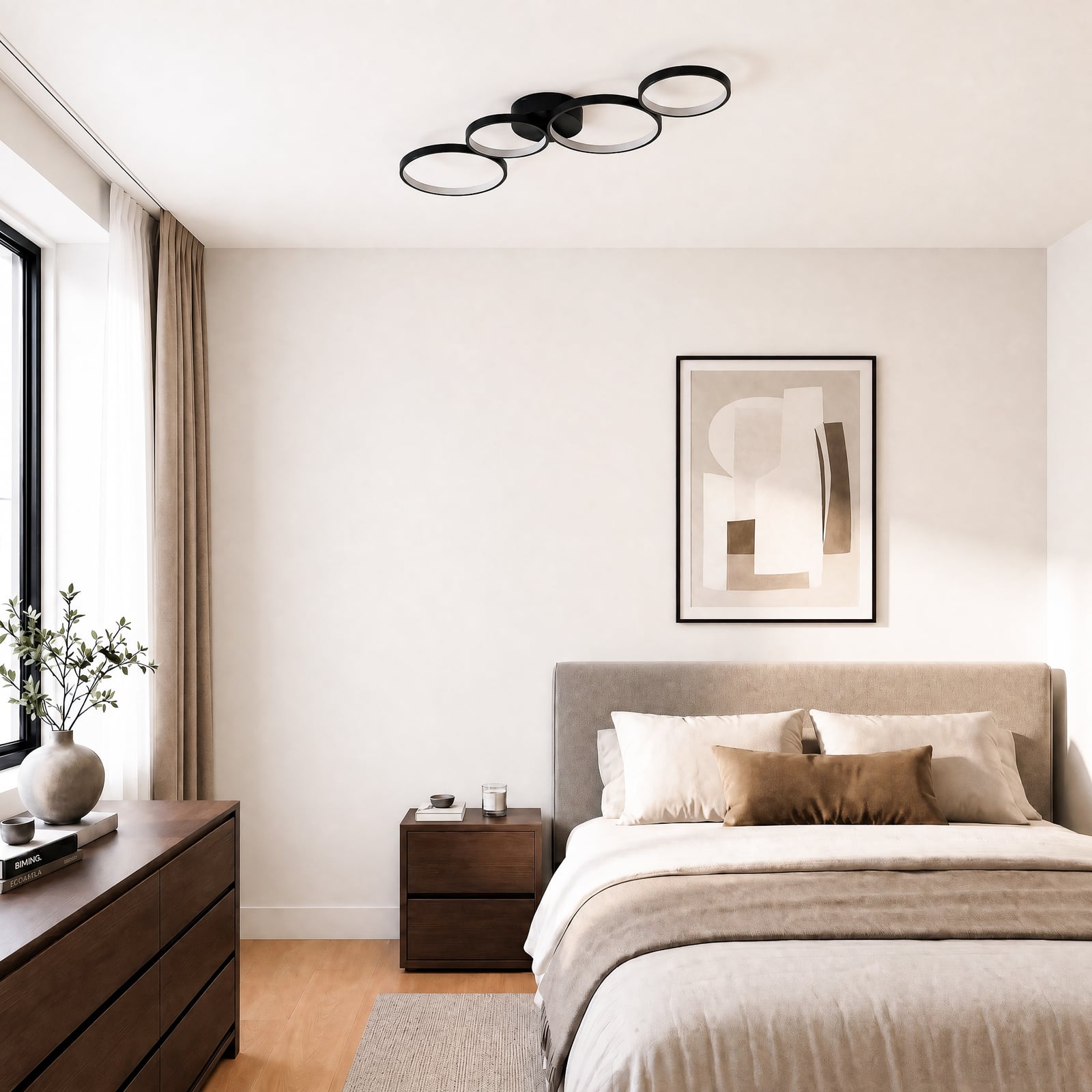 Lindby Lampa sufitowa LED Evengeline, czarna, aluminium, 88 cm