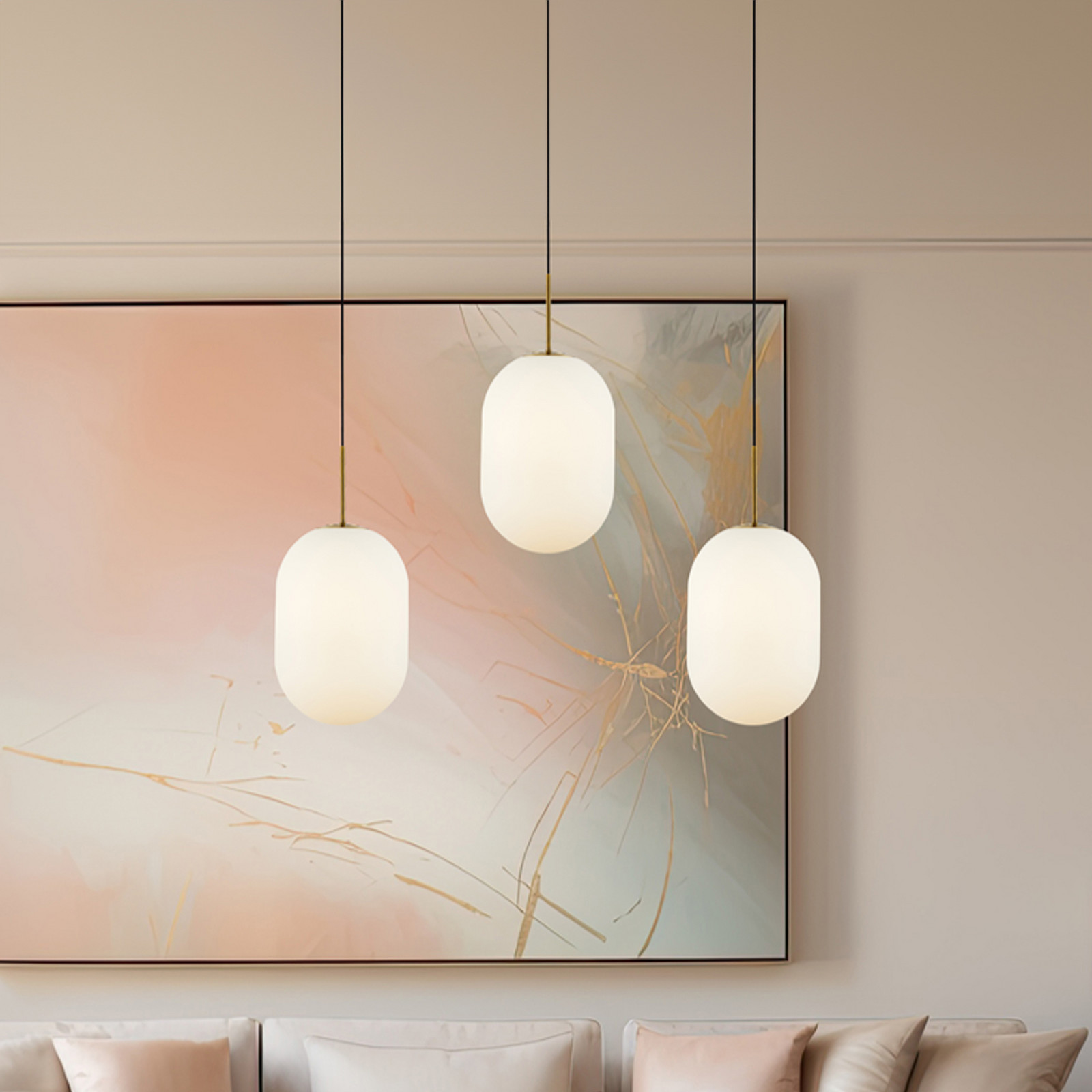 Eko-Light Lampă suspendată Alias metal auriu sticlă opală 3 becuri lungă - Camera de zi / sufragerie - Modern - alb opal auriu
