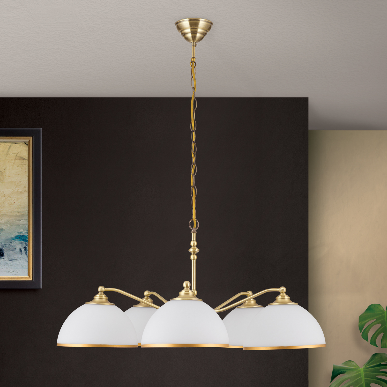 Old Lamp pendant light chain suspension, 5-bulb