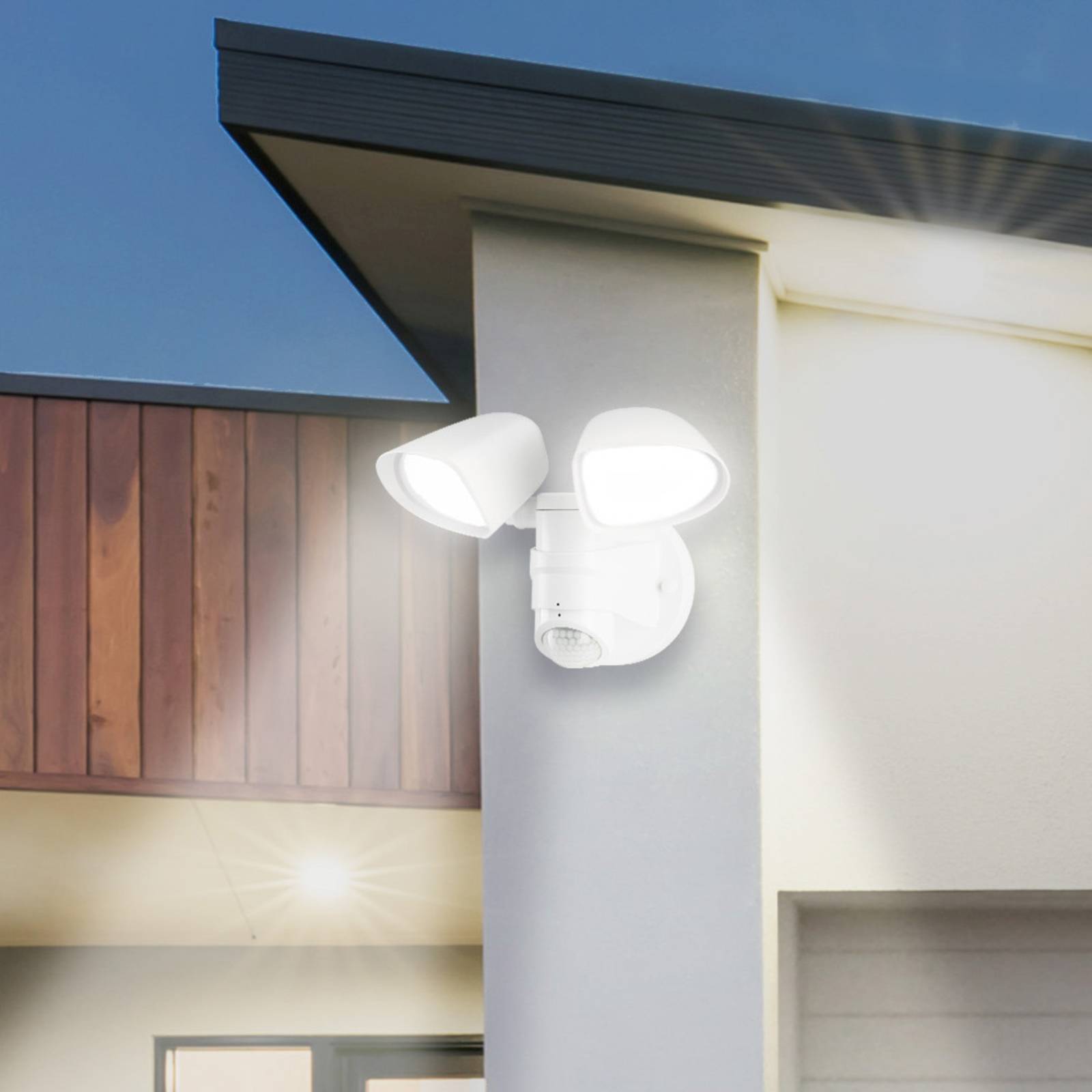 LED-sensor utendørs vegglampe Bilbao 2-lys hvit