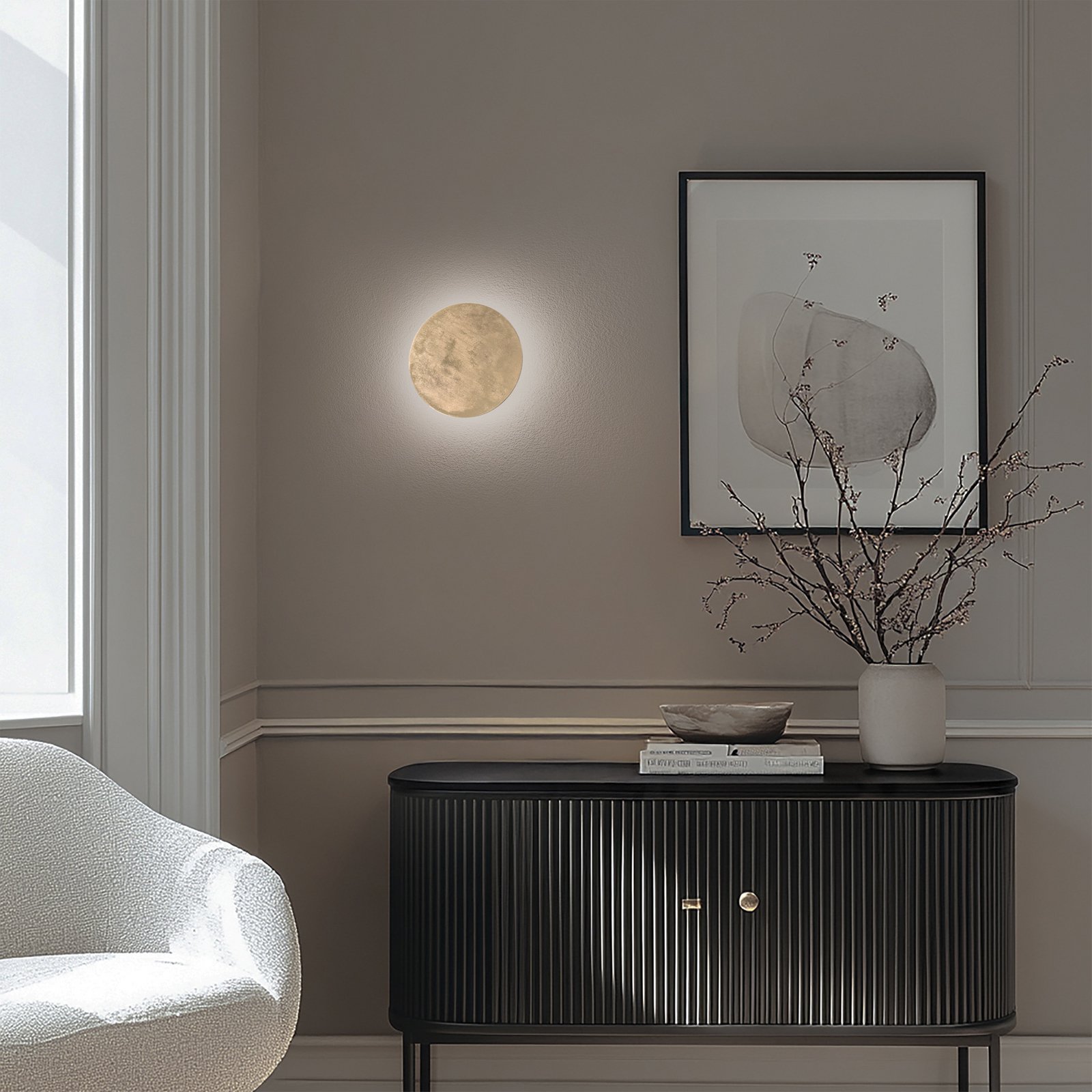 Candeeiro de parede LED Ring M, Ø 25 cm, contraplacado, dourado