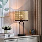 Lindby Yaelle asztali lámpa, 50 cm magas, rattan, fekete, E27