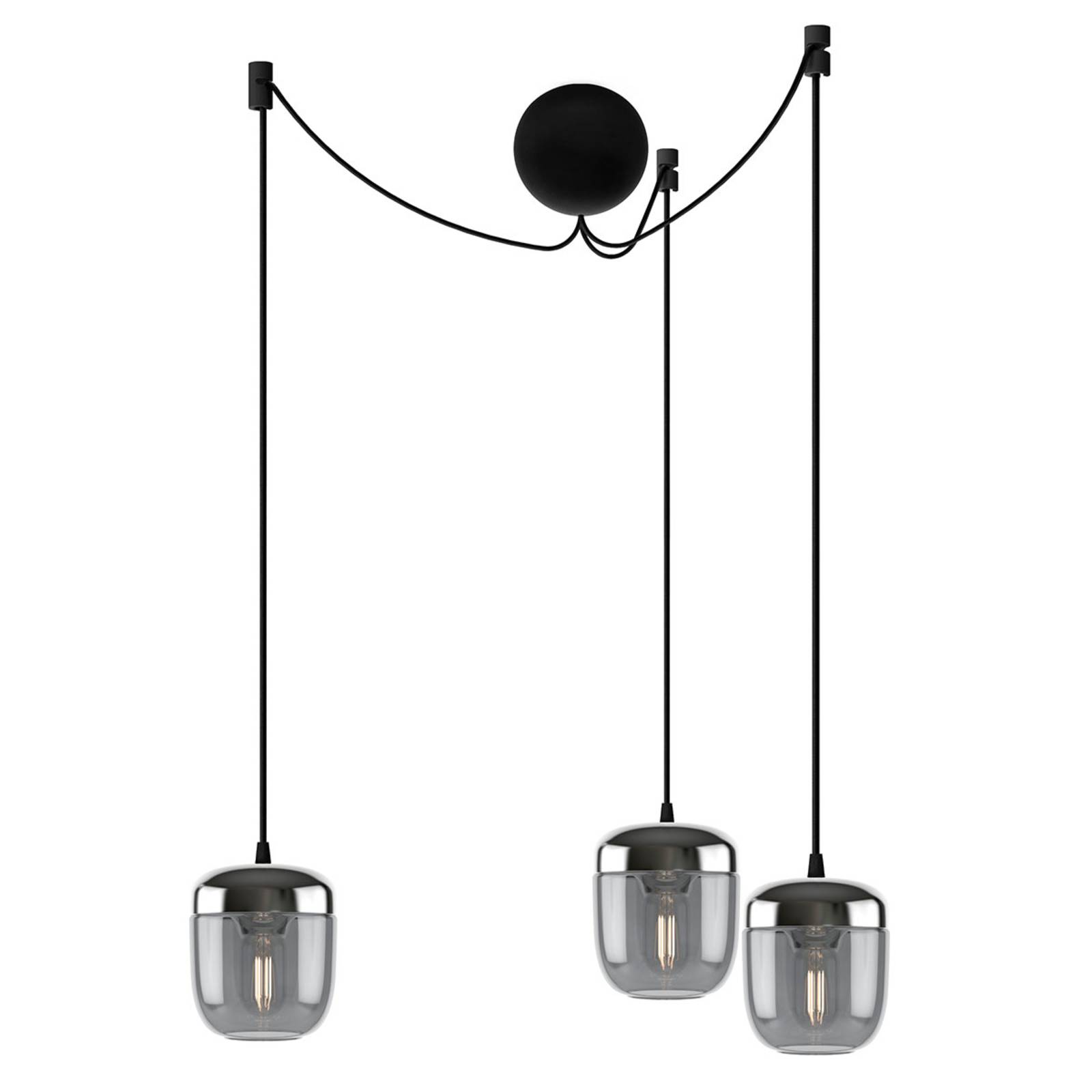 UMAGE Acorn suspension à 3 lampes gris fumée acier