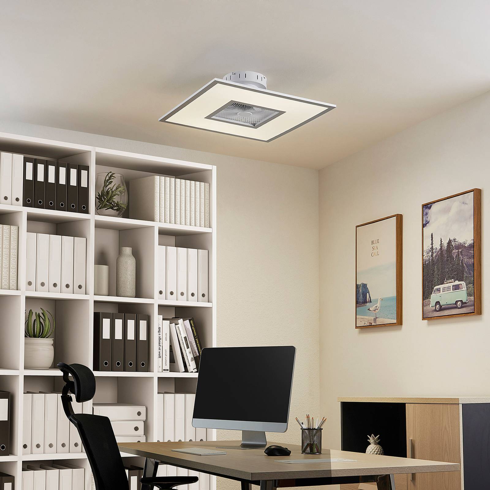 Lindby LED stropný ventilátor Romea, hranatý, DC, tichý, 60 cm