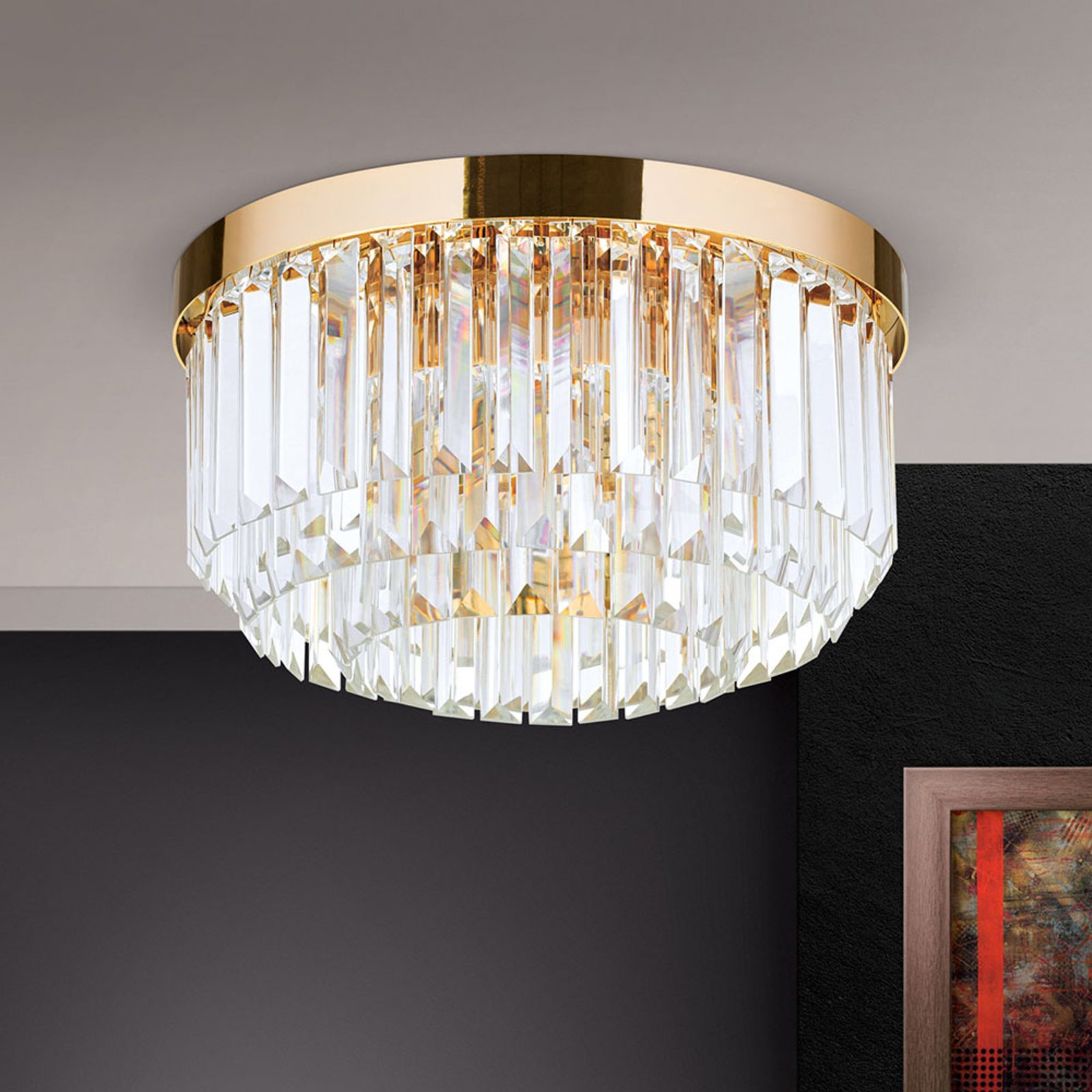 LED-taklampa Prism, guld, Ø 35 cm