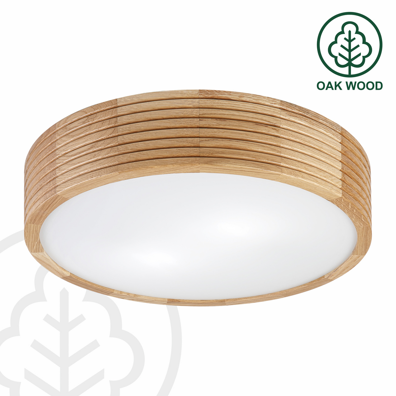 Deckenleuchte Linaro, Eichenholz/Glas, Ø 38 cm, E27 Deckenleuchte Linaro, Eichenholz/Glas, Ø 38 cm, E27