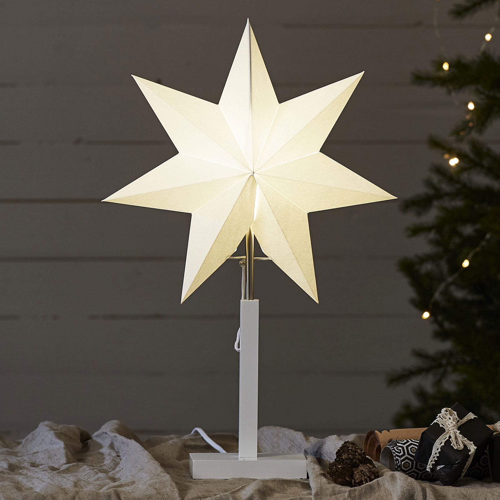 STAR TRADING Estrela de pé axadrezada, altura 55 cm - Bege - Papel / cartão