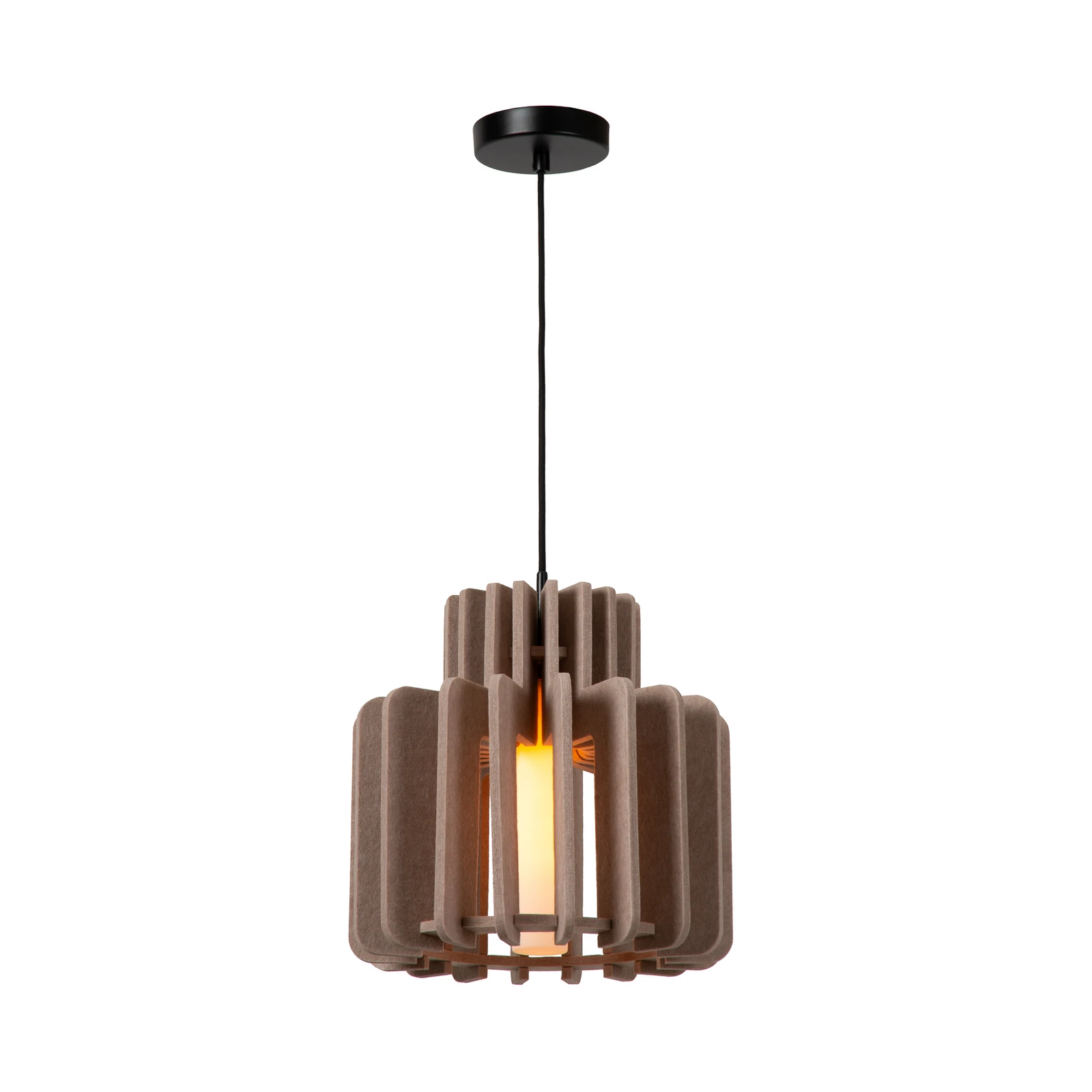 Hängelampe Rollo, taupe, Ø 31 cm, Stoff/Metall/Glas