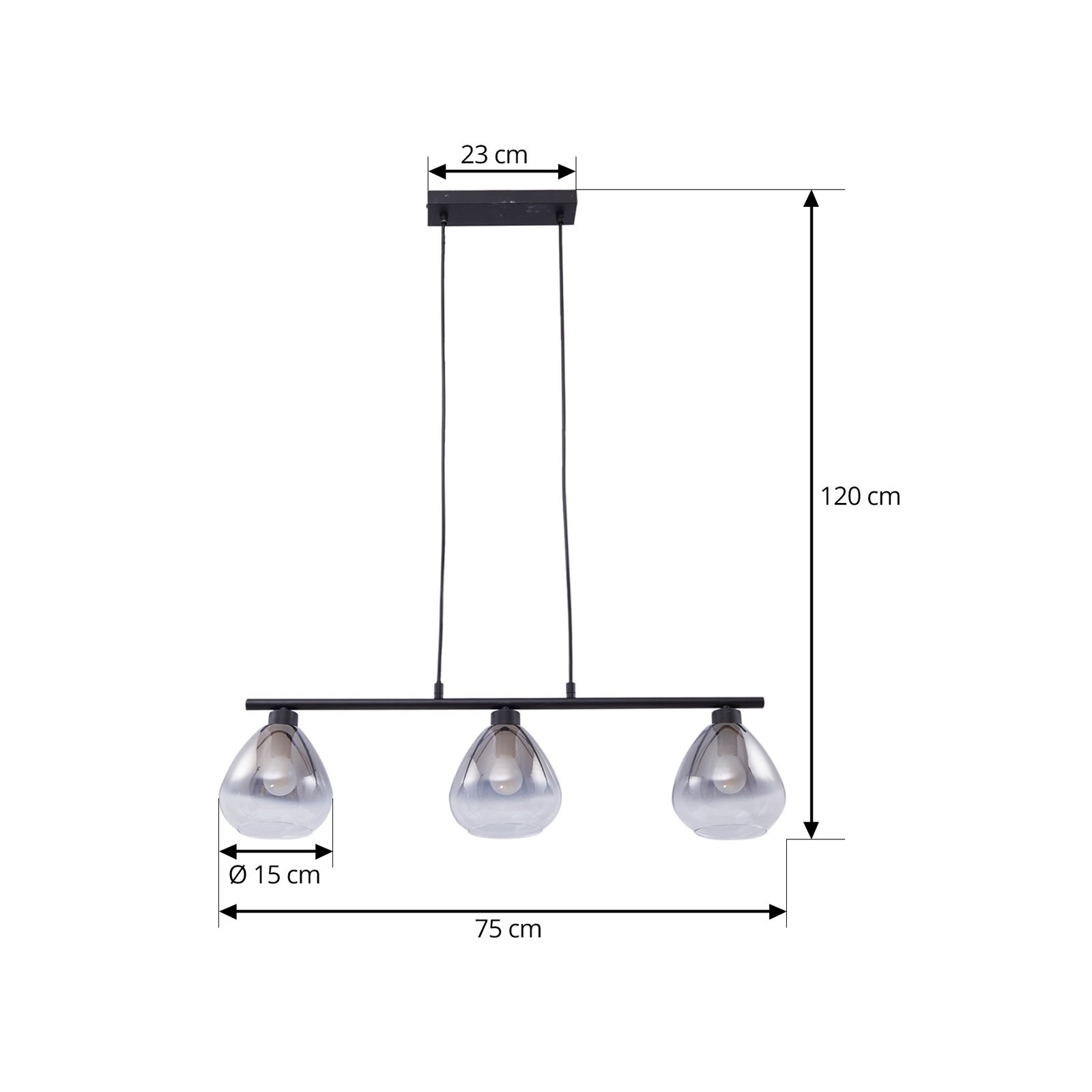 Lindby suspension Pendura, noir, verre, longueur 75 cm