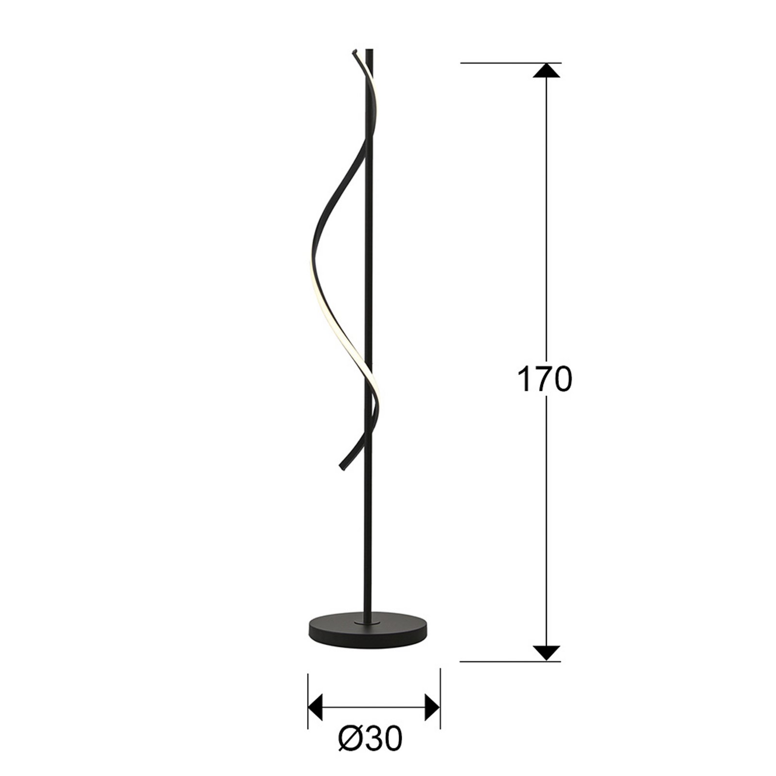 Lampe sur pied LED Boa, hauteur 170 cm, noir, métal Lampe sur pied LED Boa, hauteur 170 cm, noir, métal