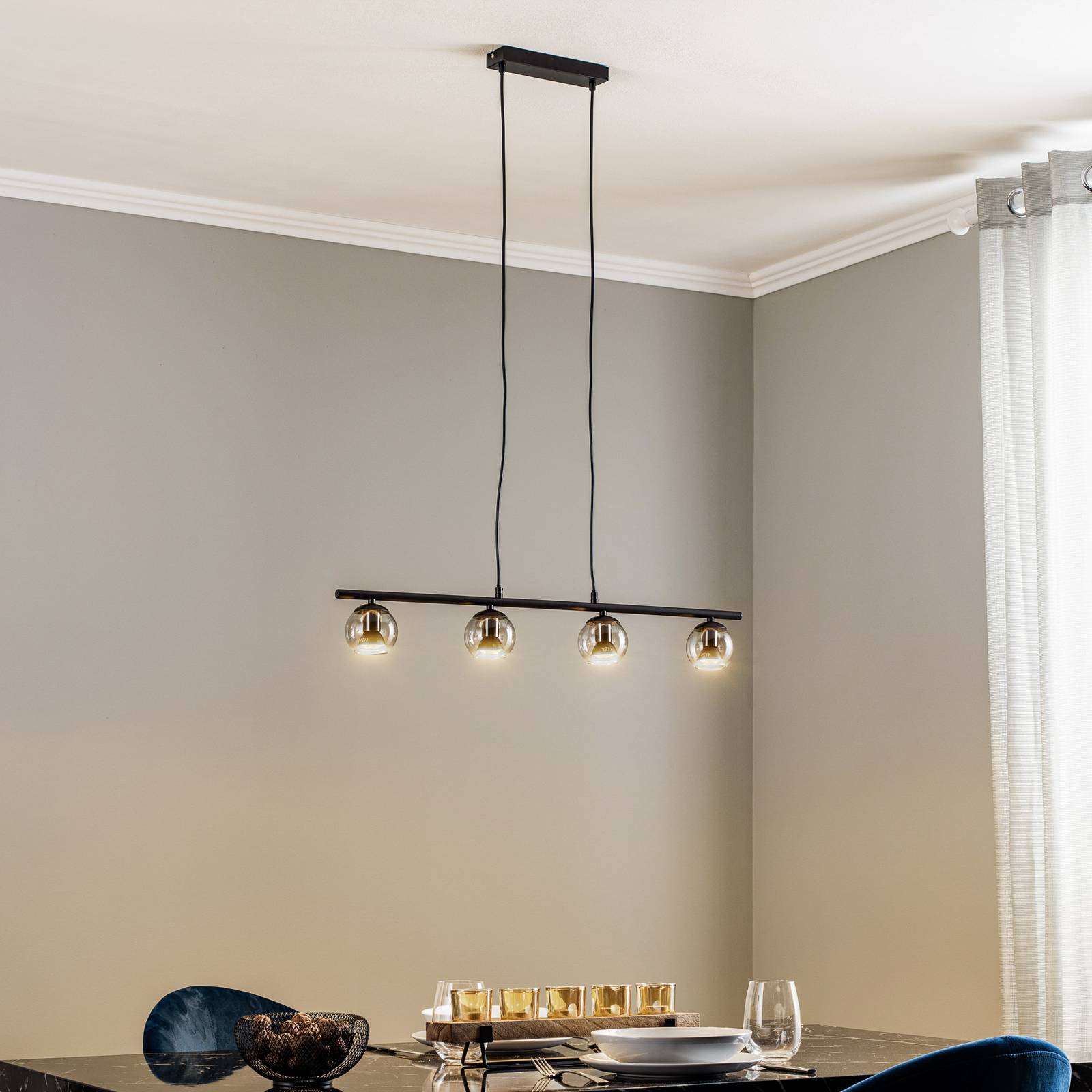 Lindby hängande lampa Samika svart 4-ljus glas 80,4 cm