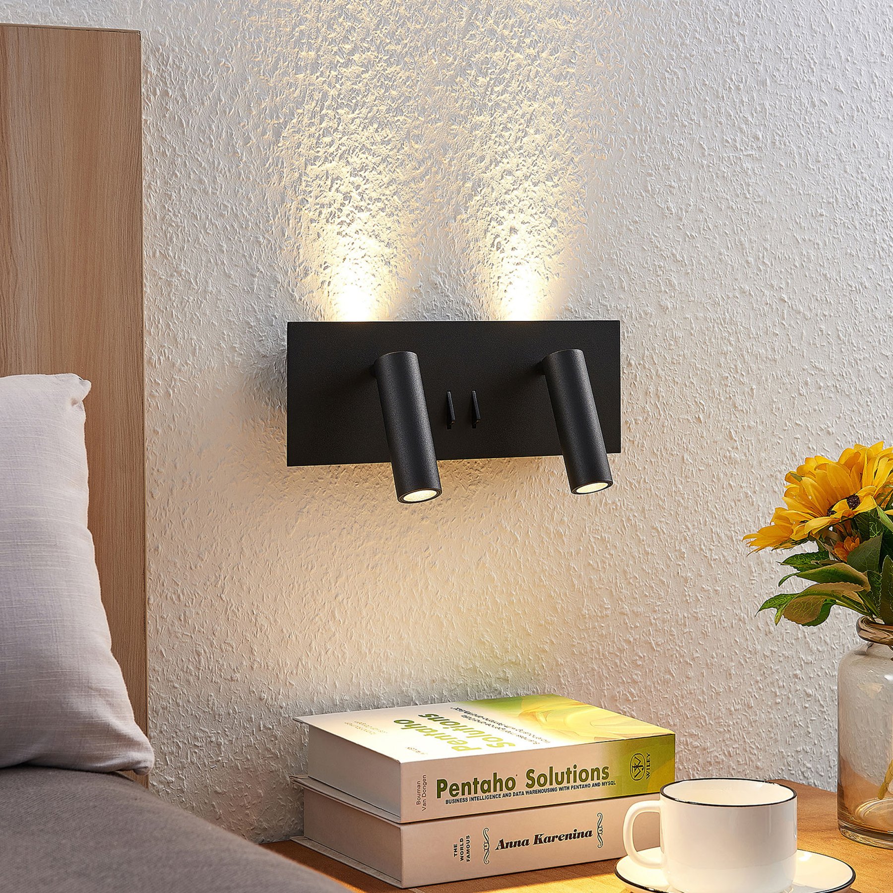 Lucande Magya LED wall light 4-bulb, black, for Living / Dining Room, aluminium, 3 W, energy efficiency: A+, W: 28 cm, H: 10 cm