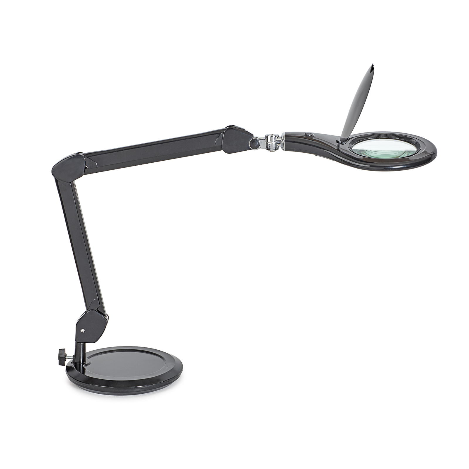 Lampa z lupą LED MAULmakro, stojak, czarna