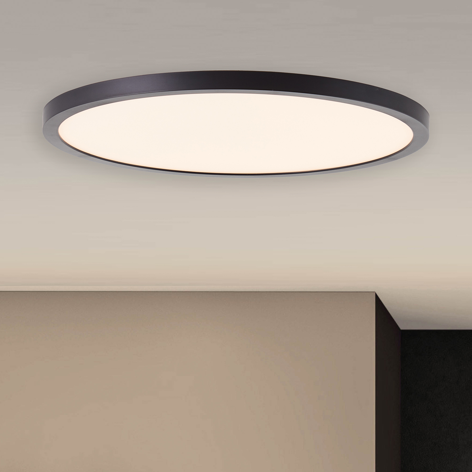 Uiterlijk buitenspiegel Promotie LED plafondlamp Tuco, dimbaar, zwart, Ø 30 cm | Lampen24.nl