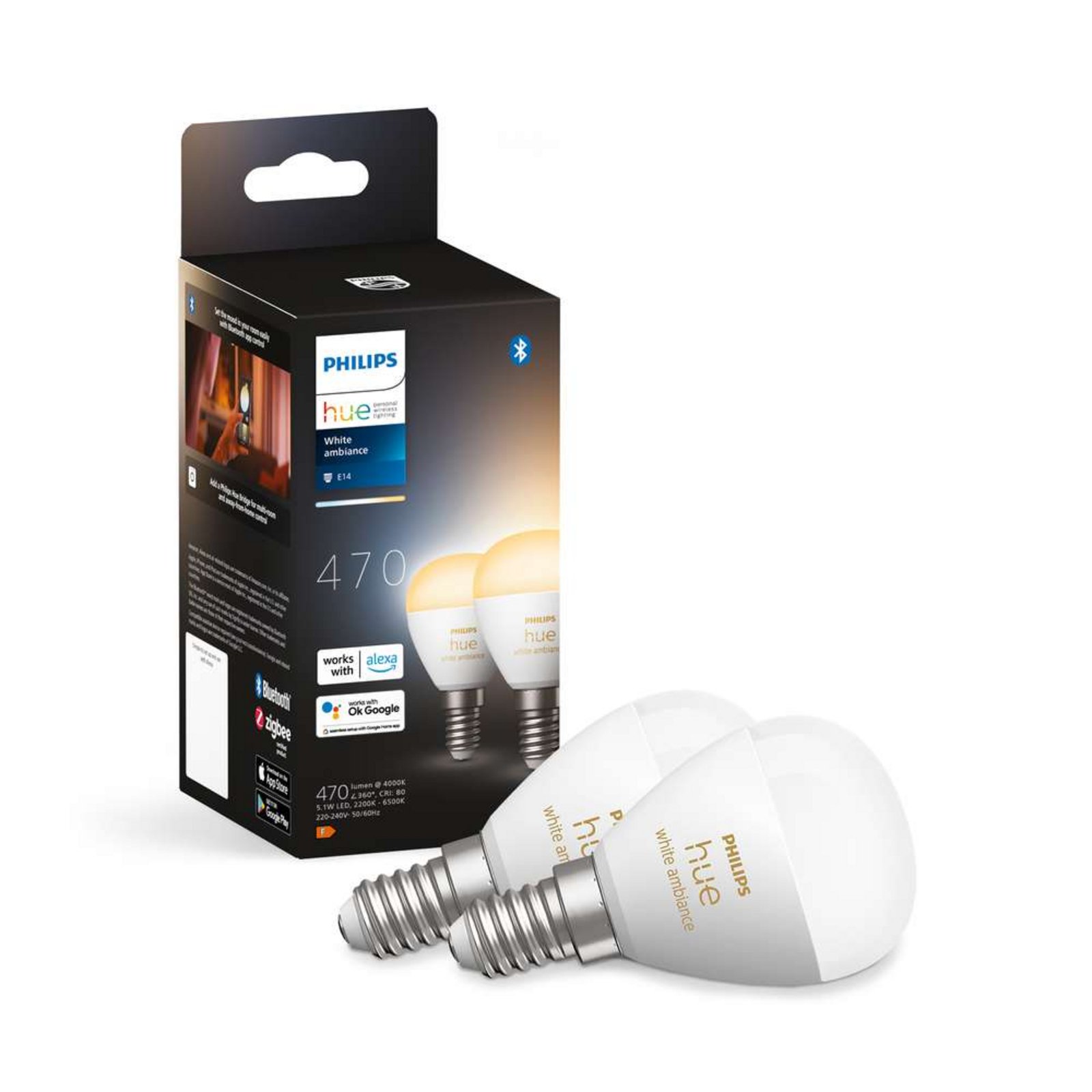 Lampadina Philips Hue White&Amb. 5,1W Luster Corona 2 pack. E14 - Philips Hue