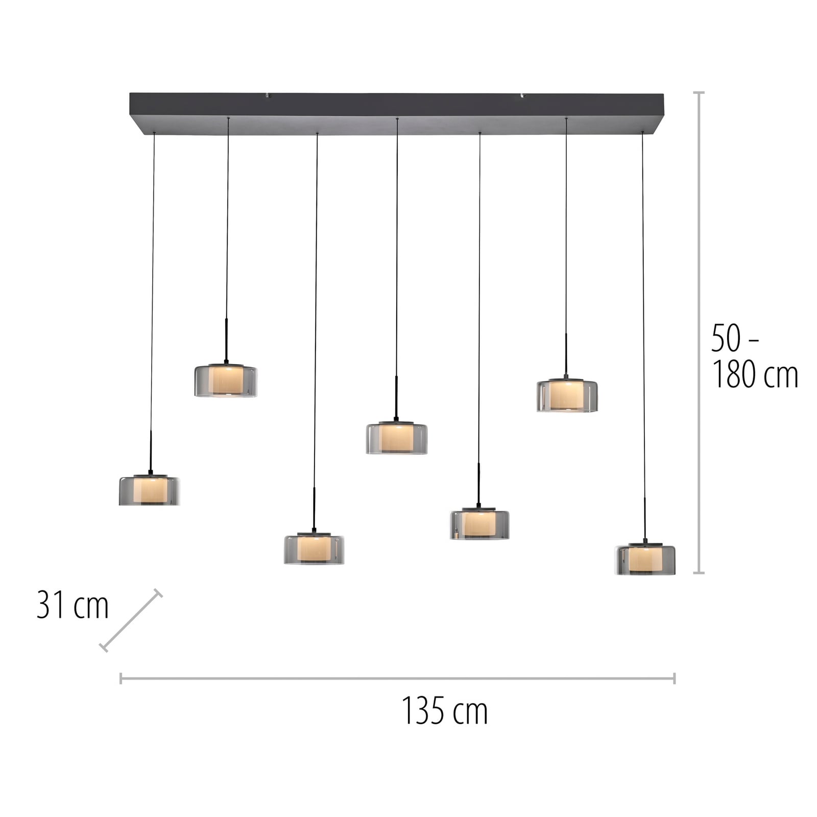 Paul Neuhaus LED piekaramā lampa Rika, 135 cm, stikls, aptumšojama