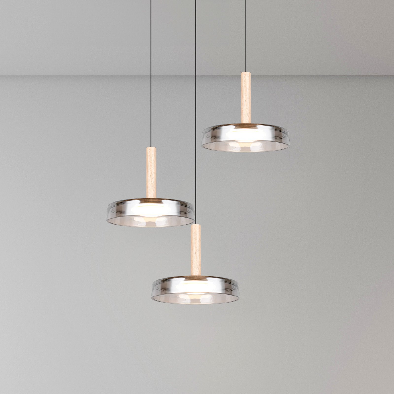 Trio Lighting Lampă suspendată LED Celeste crom/lemn Ø 35 cm 3 becuri din sticlă dim - Camera de zi / sufragerie - modern - crom lemn deschis negru