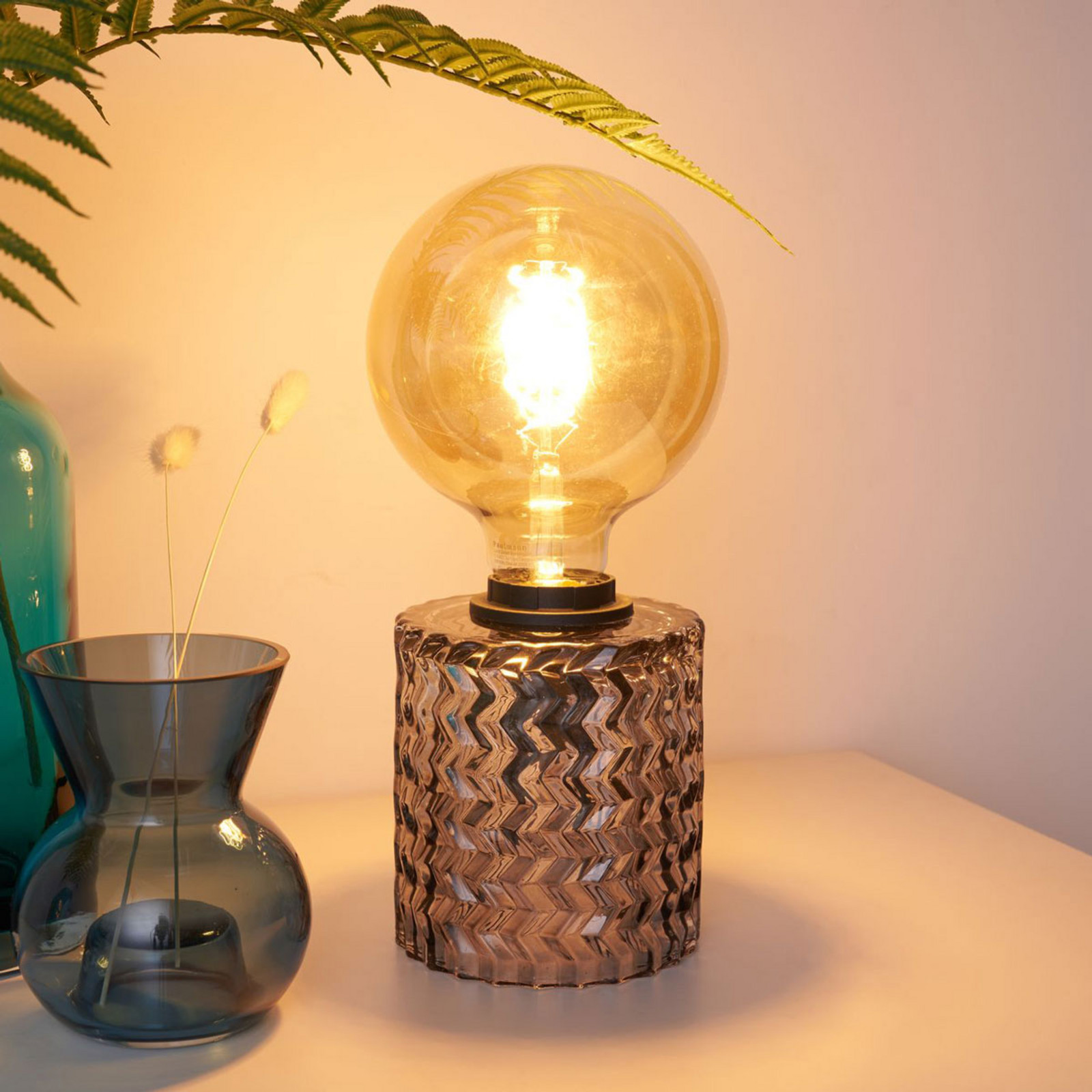 Pauleen Crystal Smoke lampă masă bază de sticlă - Camera de zi / sufragerie - modern - gri fumuriu