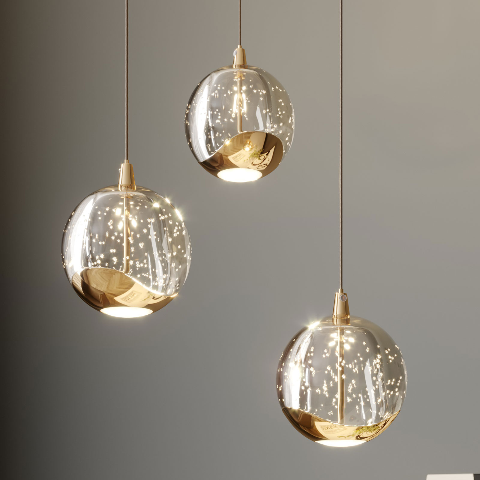 Hayley med glaskugler, 3 lys, guld | Lampegiganten.dk
