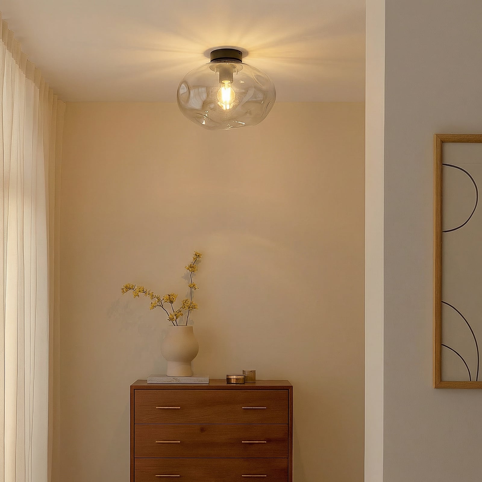 Lindby Φωτιστικό οροφής Lelia, καπνιστό γκρι, γυαλί, Ø 35 cm