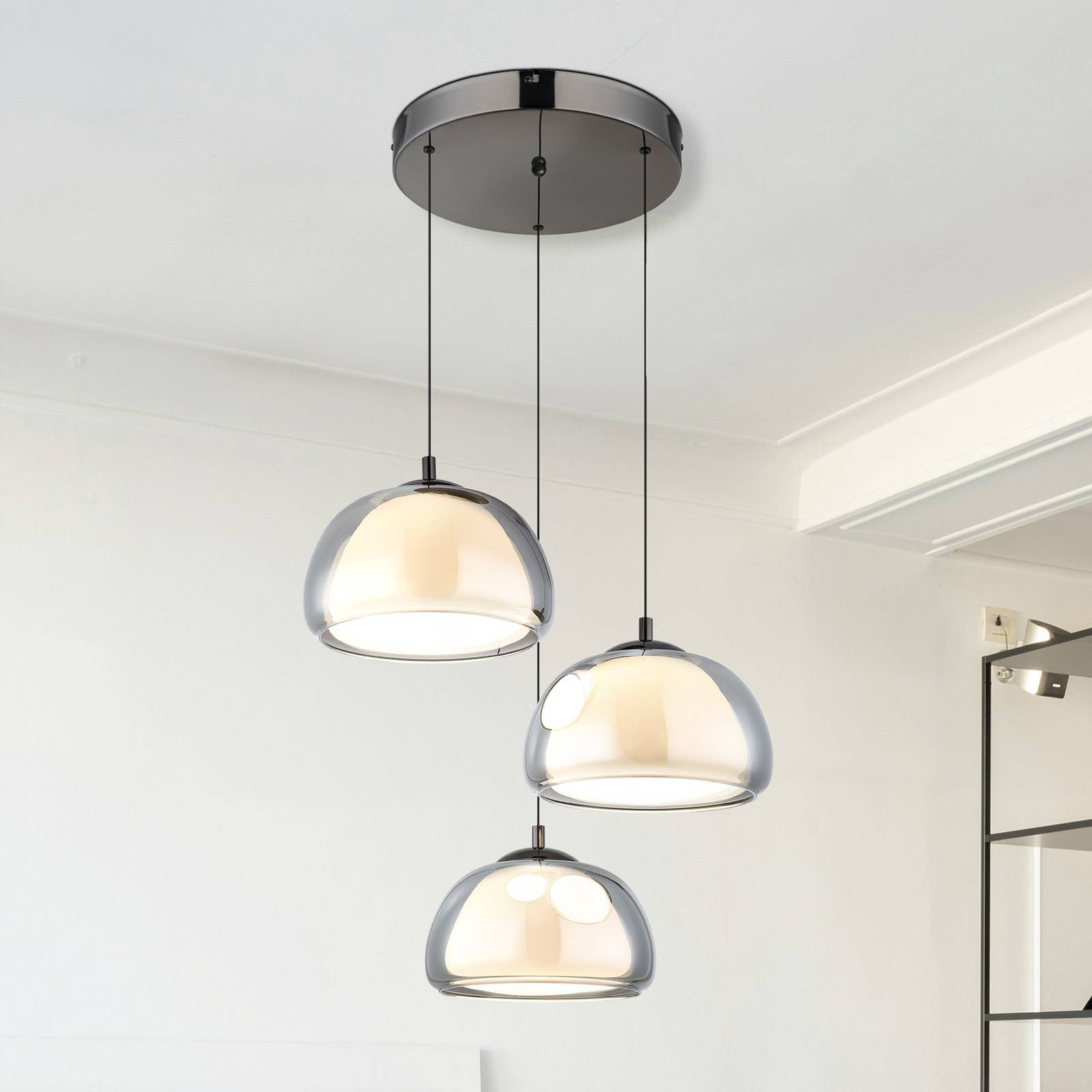 Globo Avila Led Hanging Light, Smoky Grey/Black, Glass, Cct, Dimmable