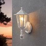 Venkovní nástěnné svítidlo Laterna 5, bílé, výška 36 cm, kov, senzor