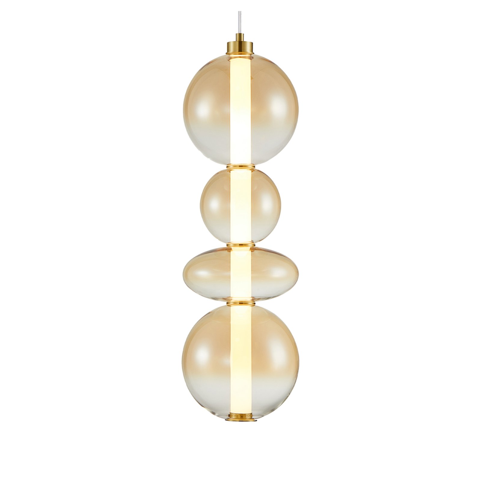 LED-pendellampa Daphne, bärnstensfärgat genomskinligt glas, höjd 62 cm