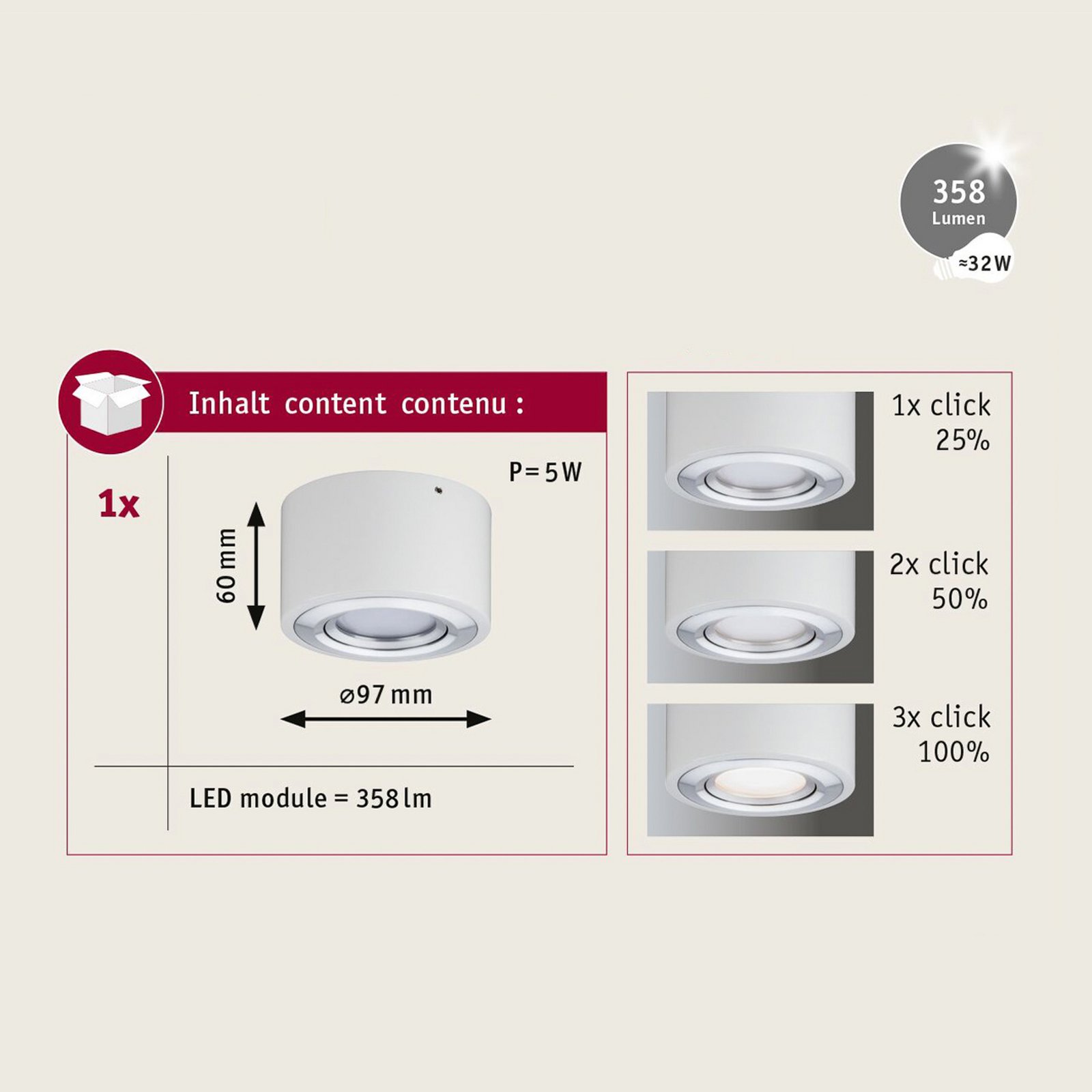Paulmann LED stropní svítidlo Argun, bílé, Ø 10 cm, kov