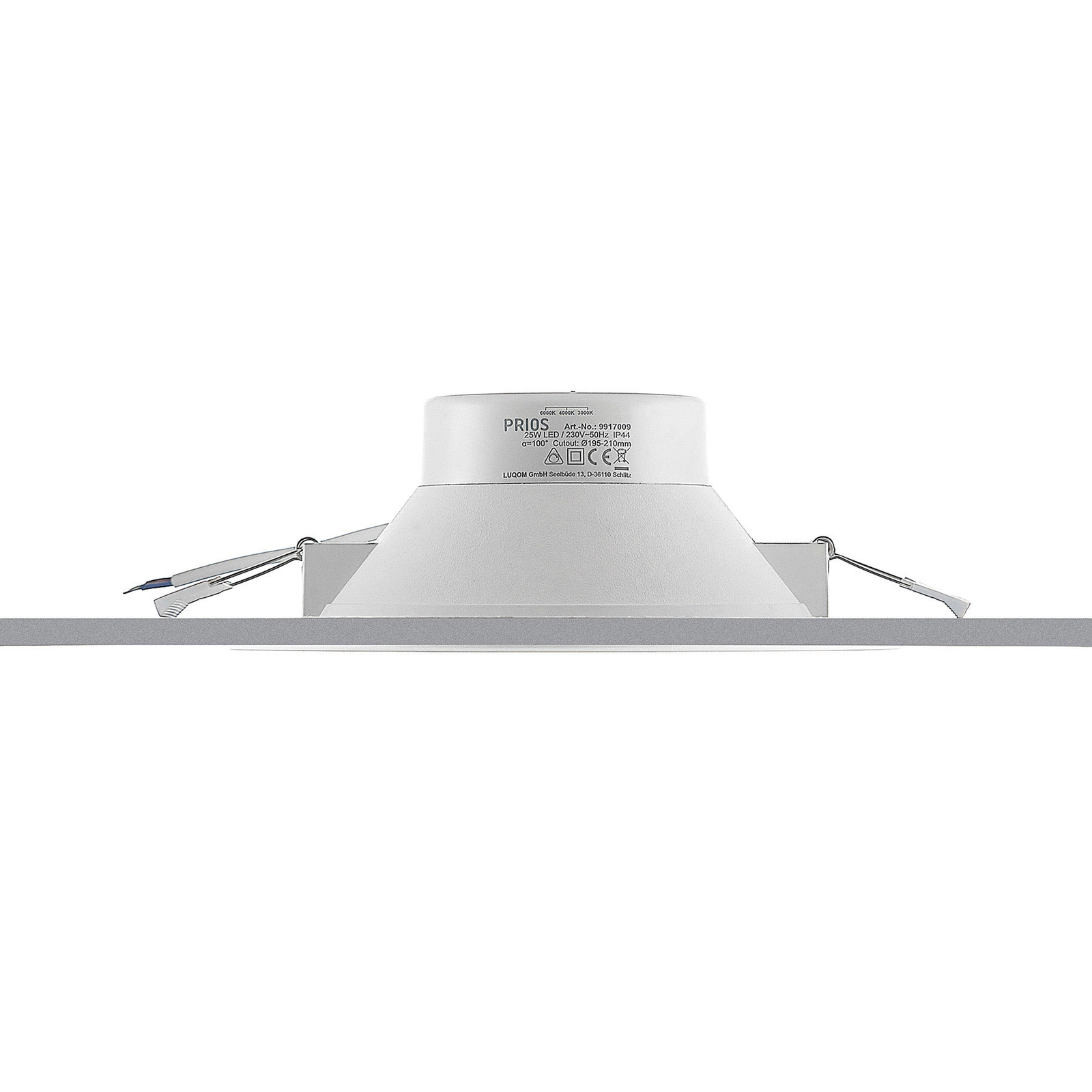 Prios LED recessed light Rida, 22.5cm, 25W, 3 units, CCT, dimmable
