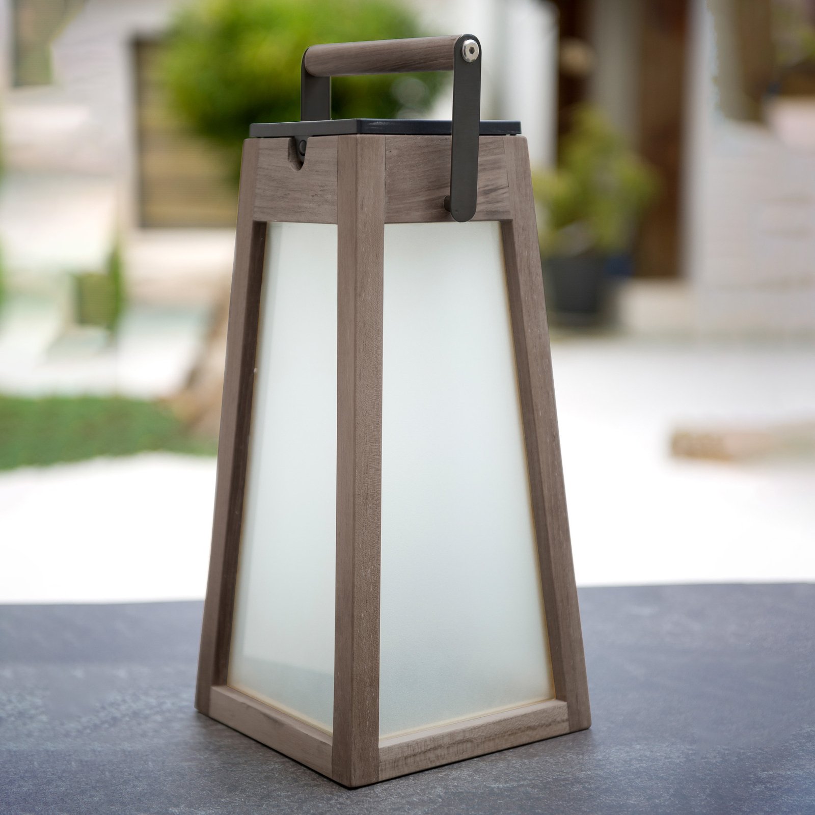 Tecka LED solar lantern, teak Duratec grey 39 cm
