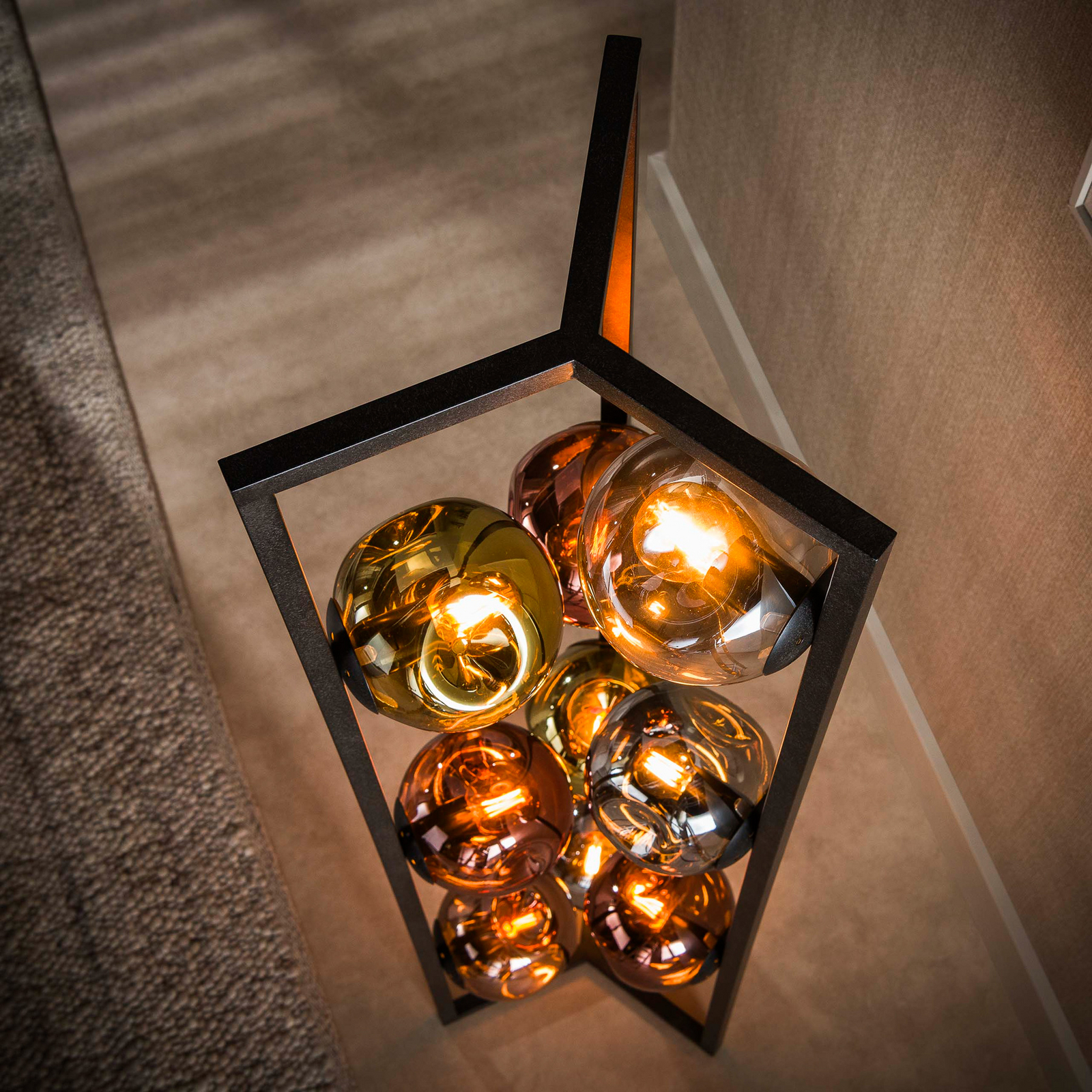 Stojací lampa Stellar, černá, sklo, 9 žárovek, E27, 150 cm