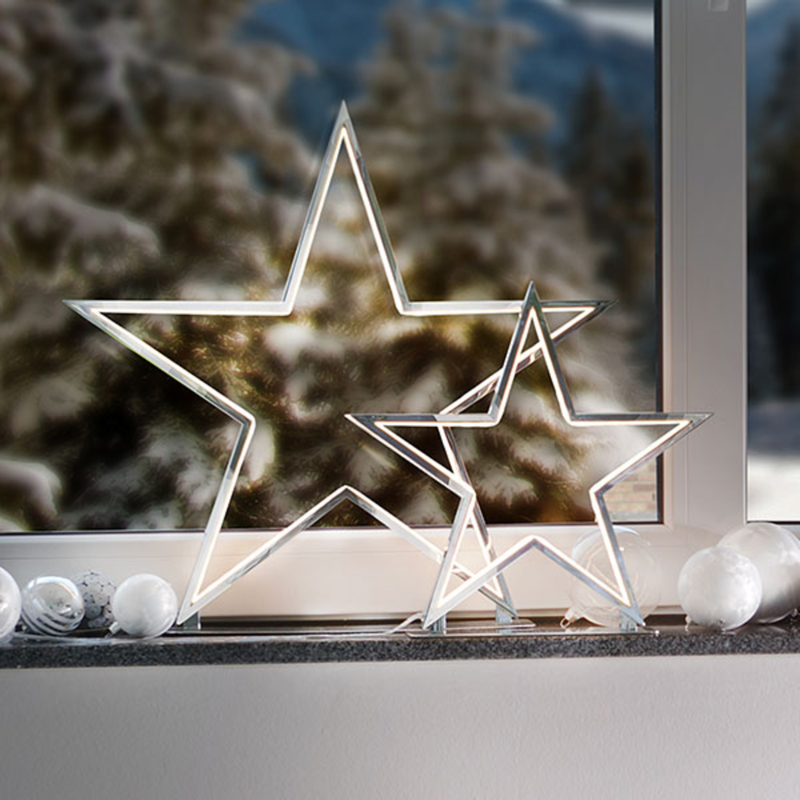 Sompex Chrome-coloured decorative star light Lucy, 33 cm, aluminium, 3 W, energy efficiency: A+, H: 33 cm