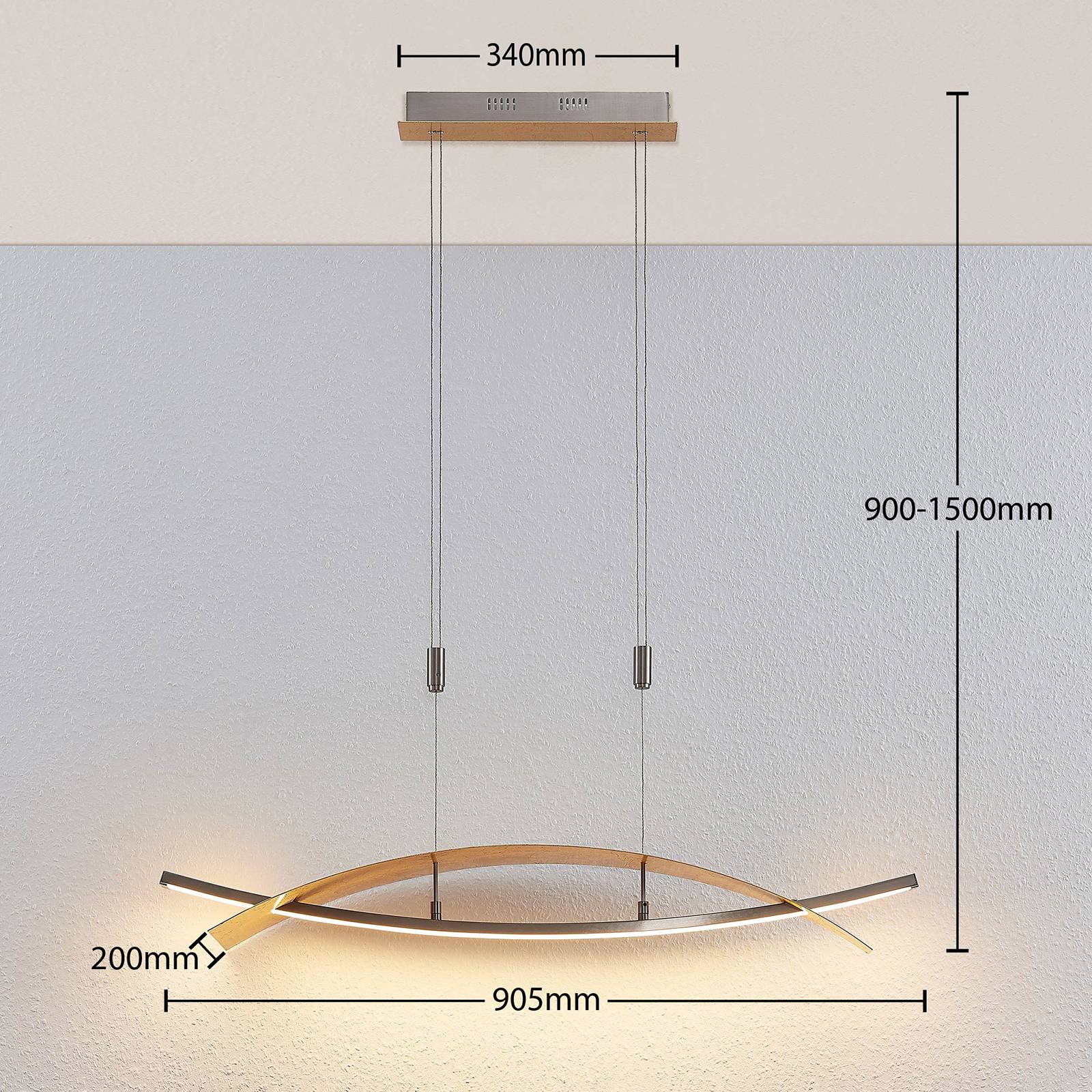 Lampa wisząca LED Lucande Marija, 90,5 cm, kolor złoty, metal