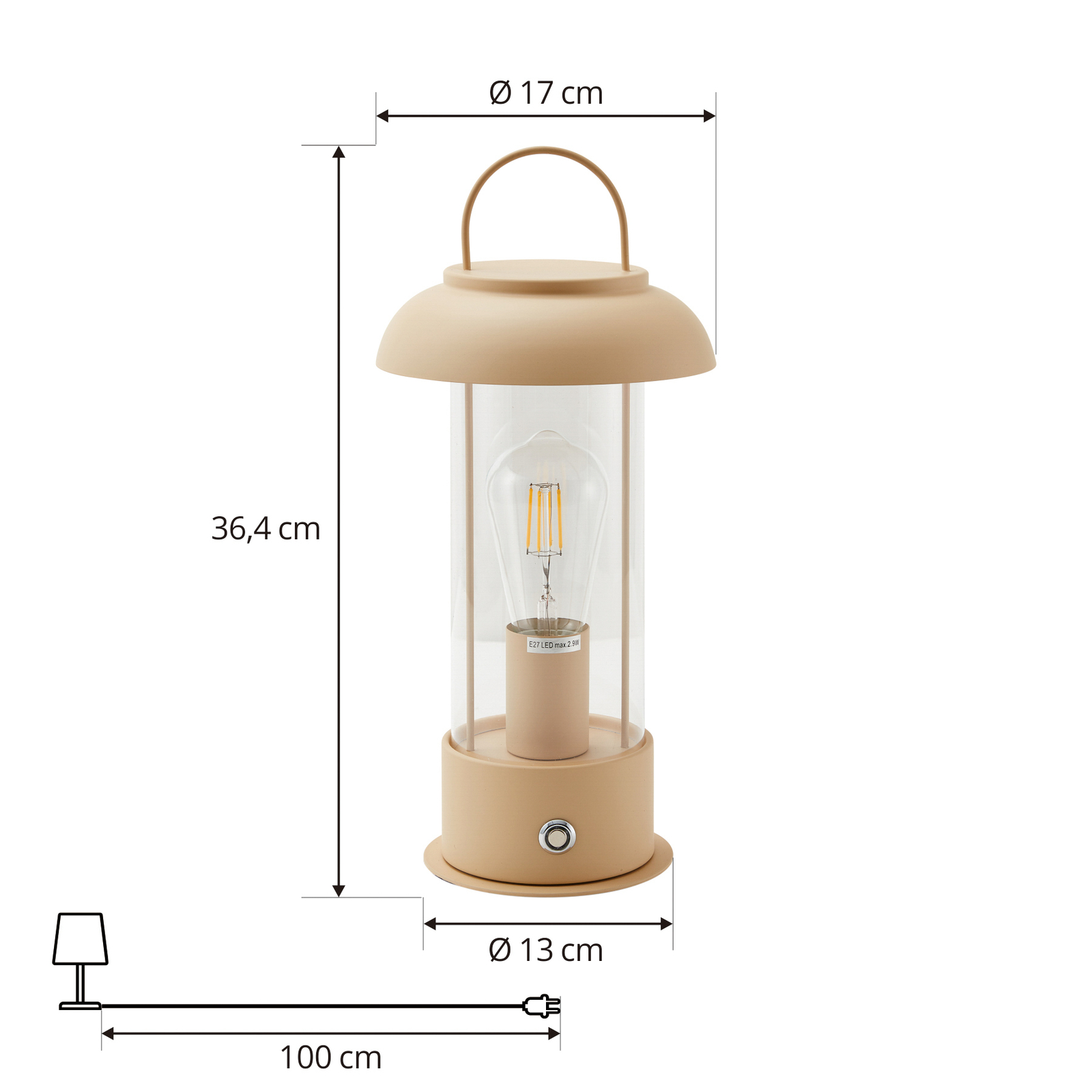 Lindby rechargeable table lamp Yvette, apricot, IP44, touch dimmer