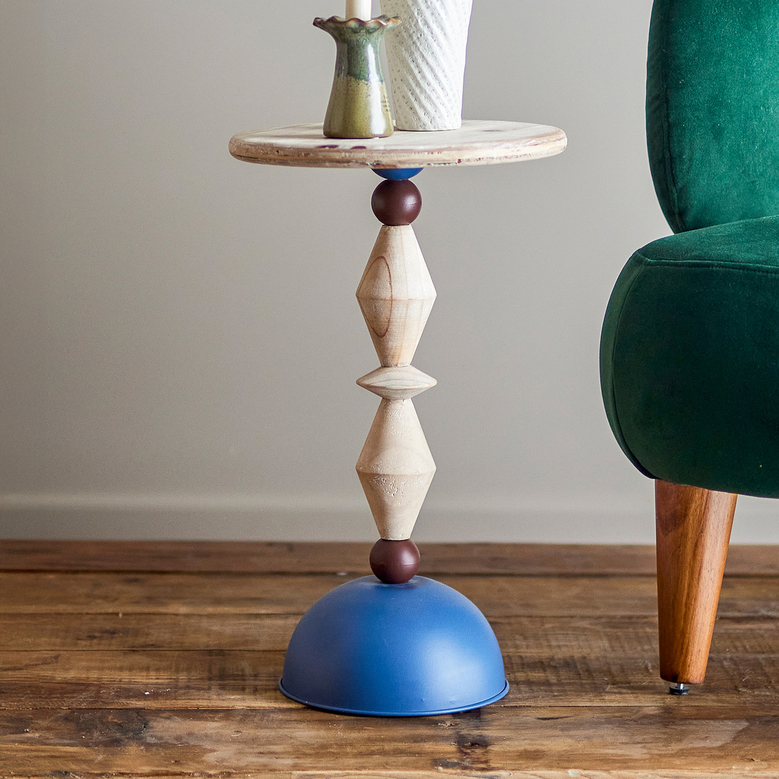 Table d'appoint Mannelli, bleu/bois clair, 49 cm - Bloomingville