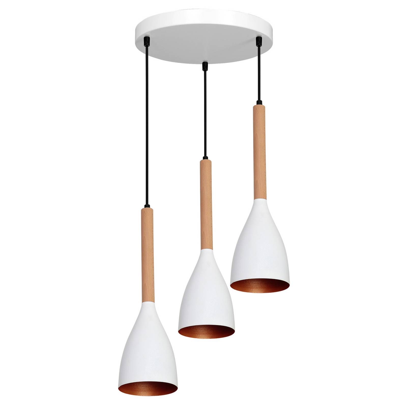 Suspension Muza 3 lampes ronde blanc/or/bois clair