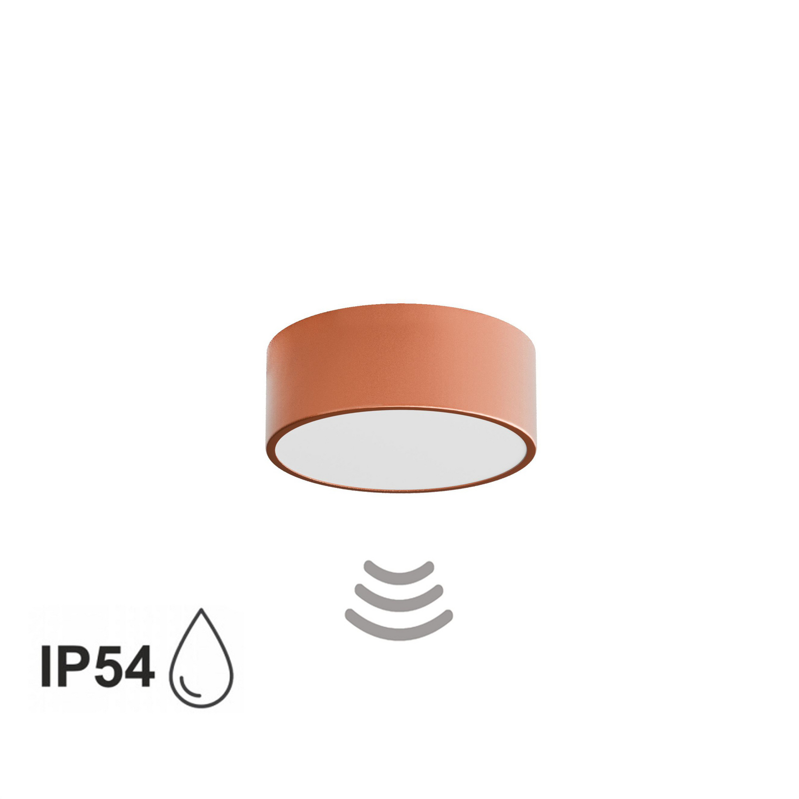 Deckenlampe Cleo 200, kupfer, Sensor, IP54, Ø 20 cm, Metall