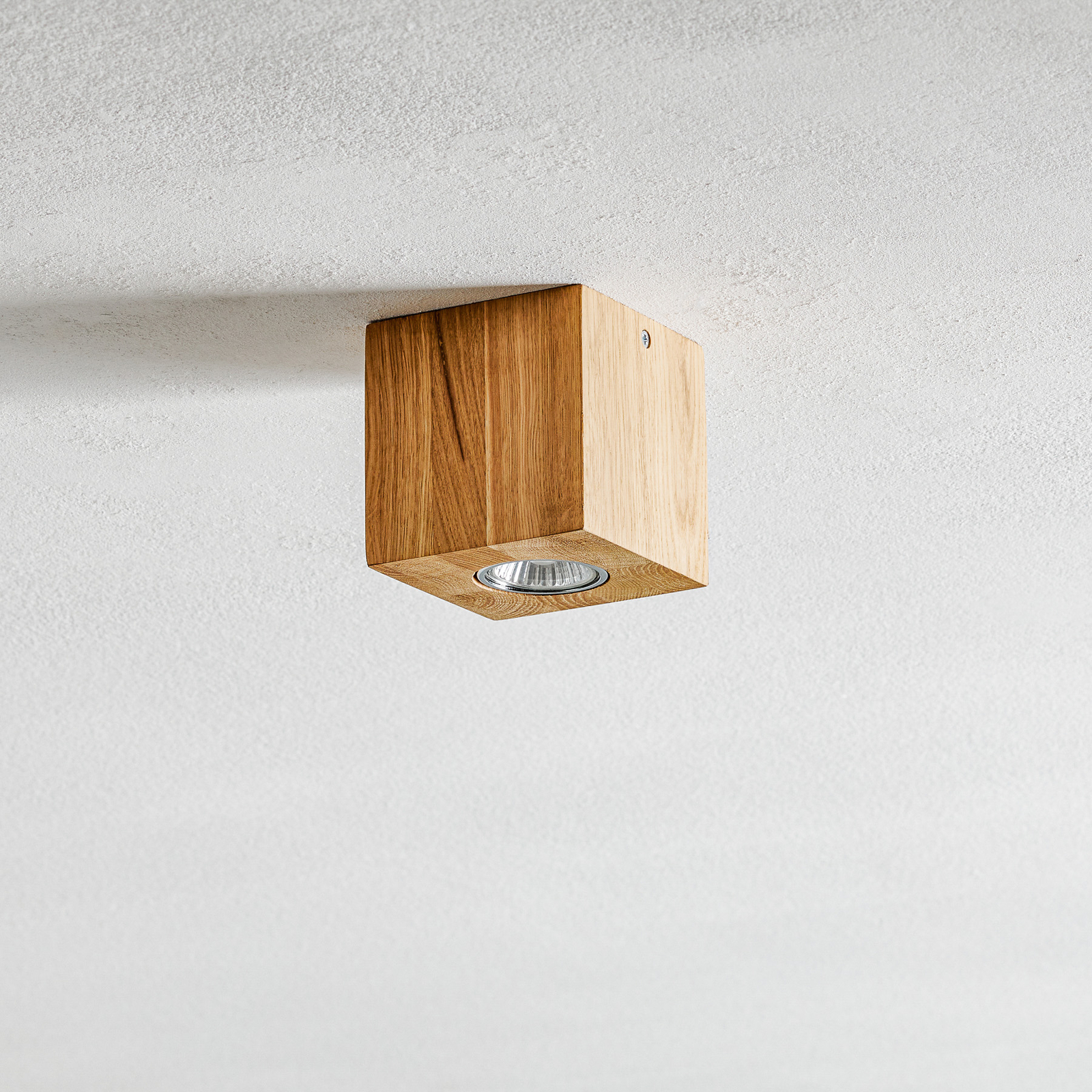 Wooddream ceiling lamp 1-bulb oak, angular, 10 cm