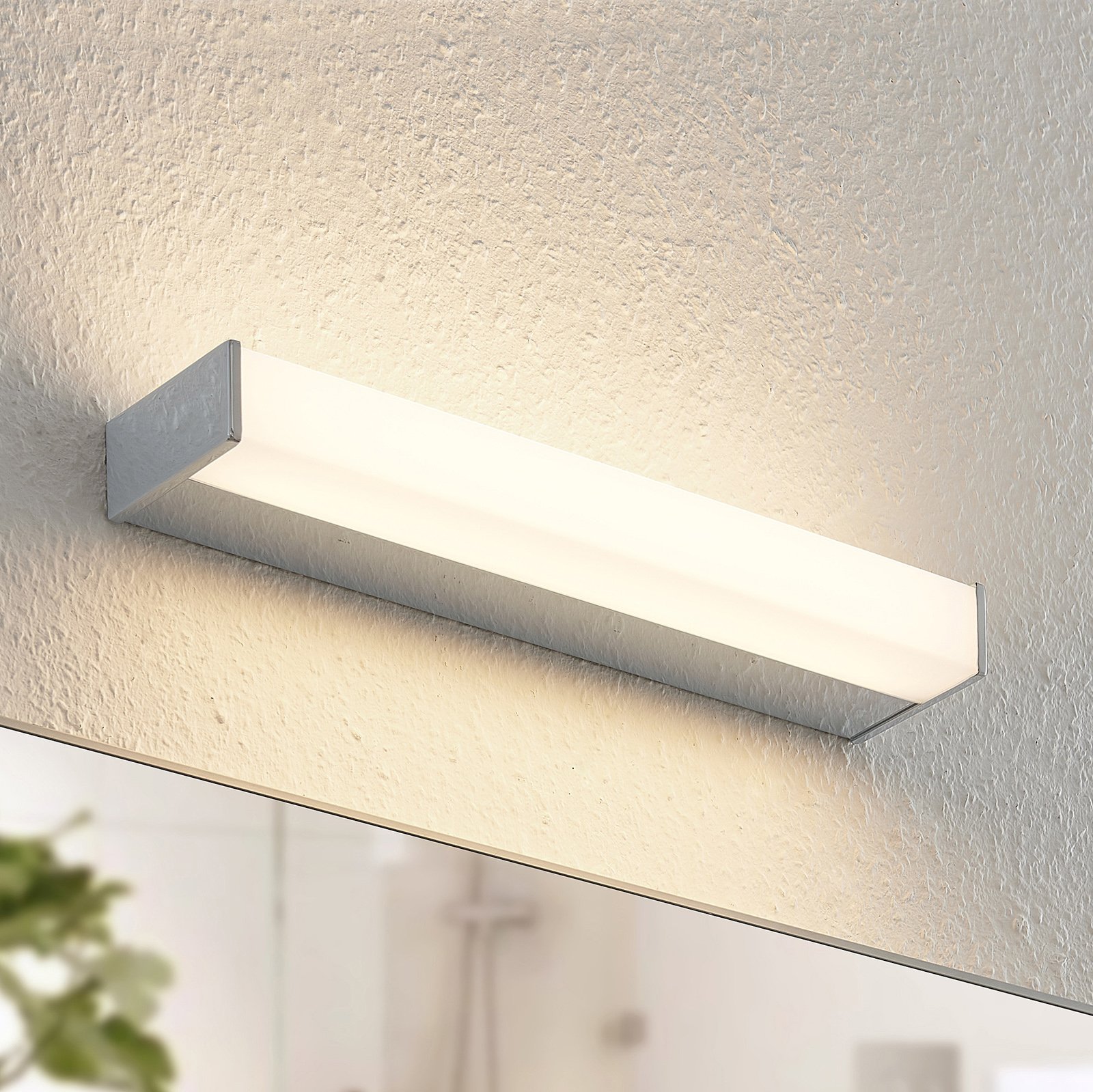 Arcchio Djamal LED wall lamp, IP44, chrome, 37 cm, for Bathroom, aluminium, iron, acrylic, 8 W, energy efficiency: A+, W: 36.9 cm, H: 3.9 cm