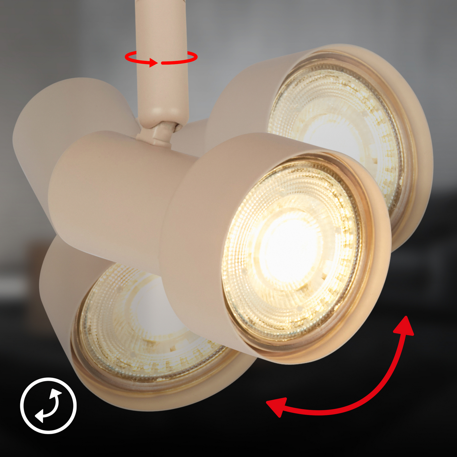 Deckenstrahler Tapp, beige, Länge 48 cm, 3-flg., Metall GU10 Deckenstrahler Tapp, beige, Länge 48 cm, 3-flg., Metall GU10