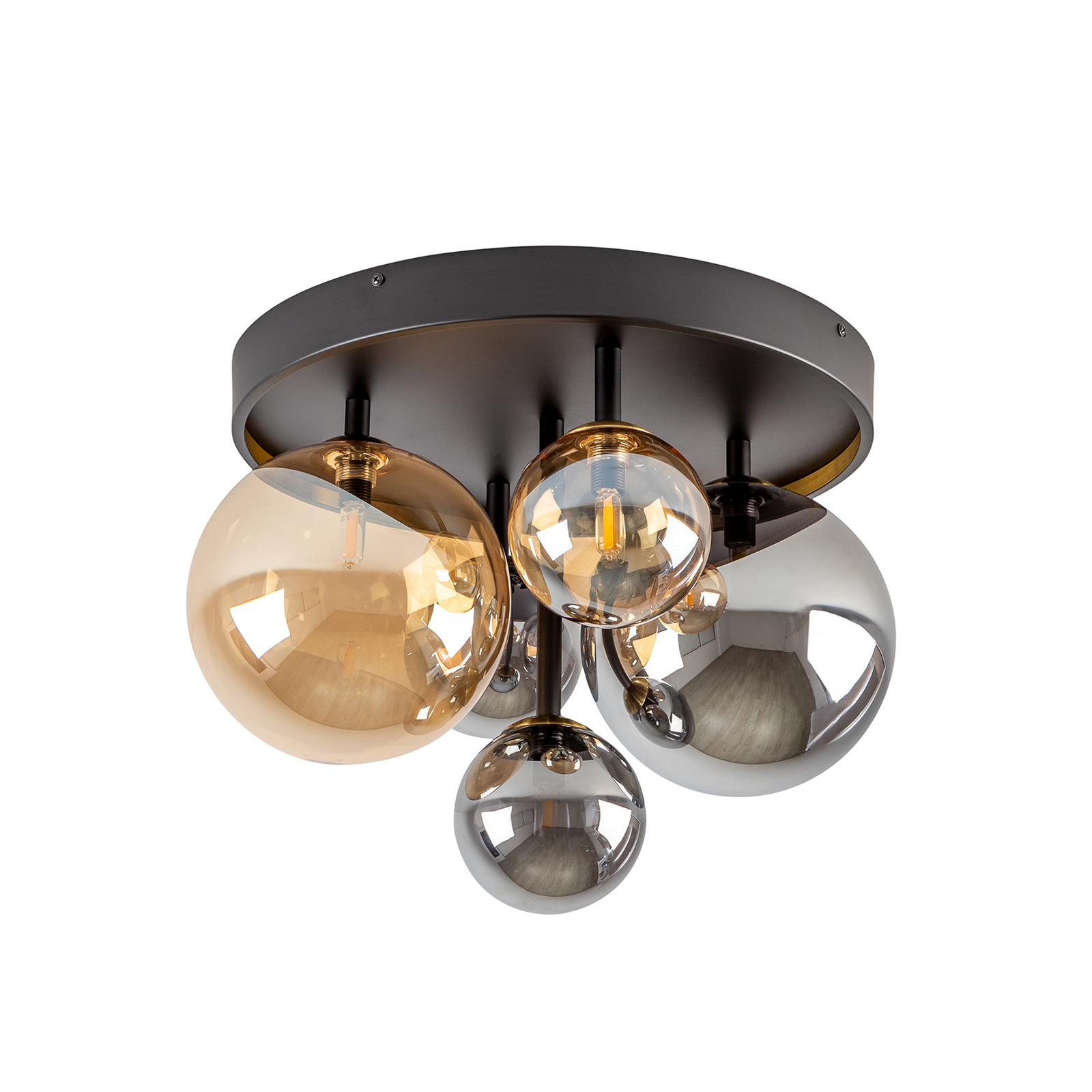 Plafón Dark, 5 luces, cristal, negro, ámbar, ahumado