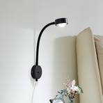 Lindby wall lamp Jyla, black, lens, 3000 K, GX53, flexible arm