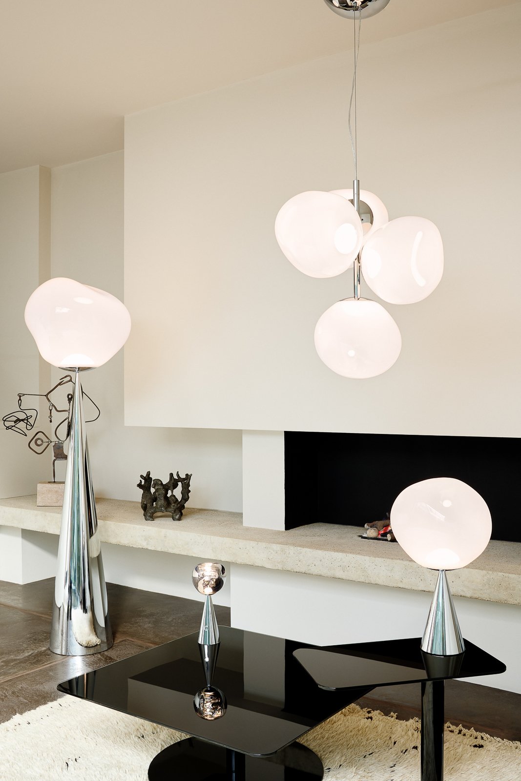 Tom Dixon Melt Chandelier Mini, opal/silver, Ø 55 cm