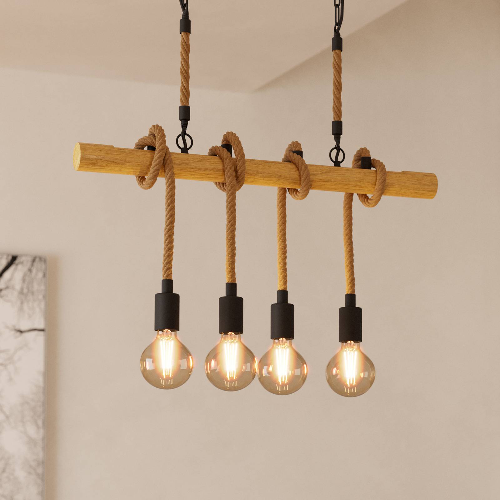 Hängeleuchte Youngstown, Länge 70 cm, schwarz/braun, 4-flg. günstig online kaufen