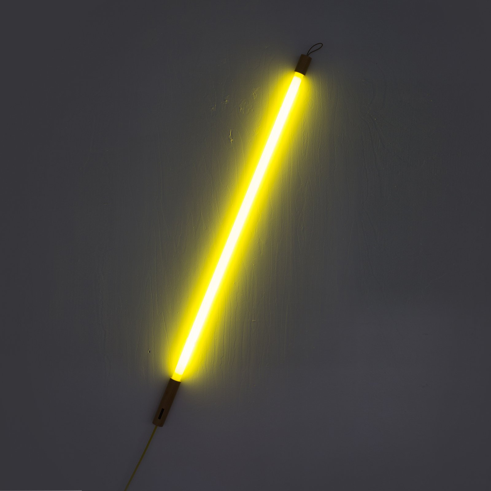 LED vloerlamp Linea met hout, geel