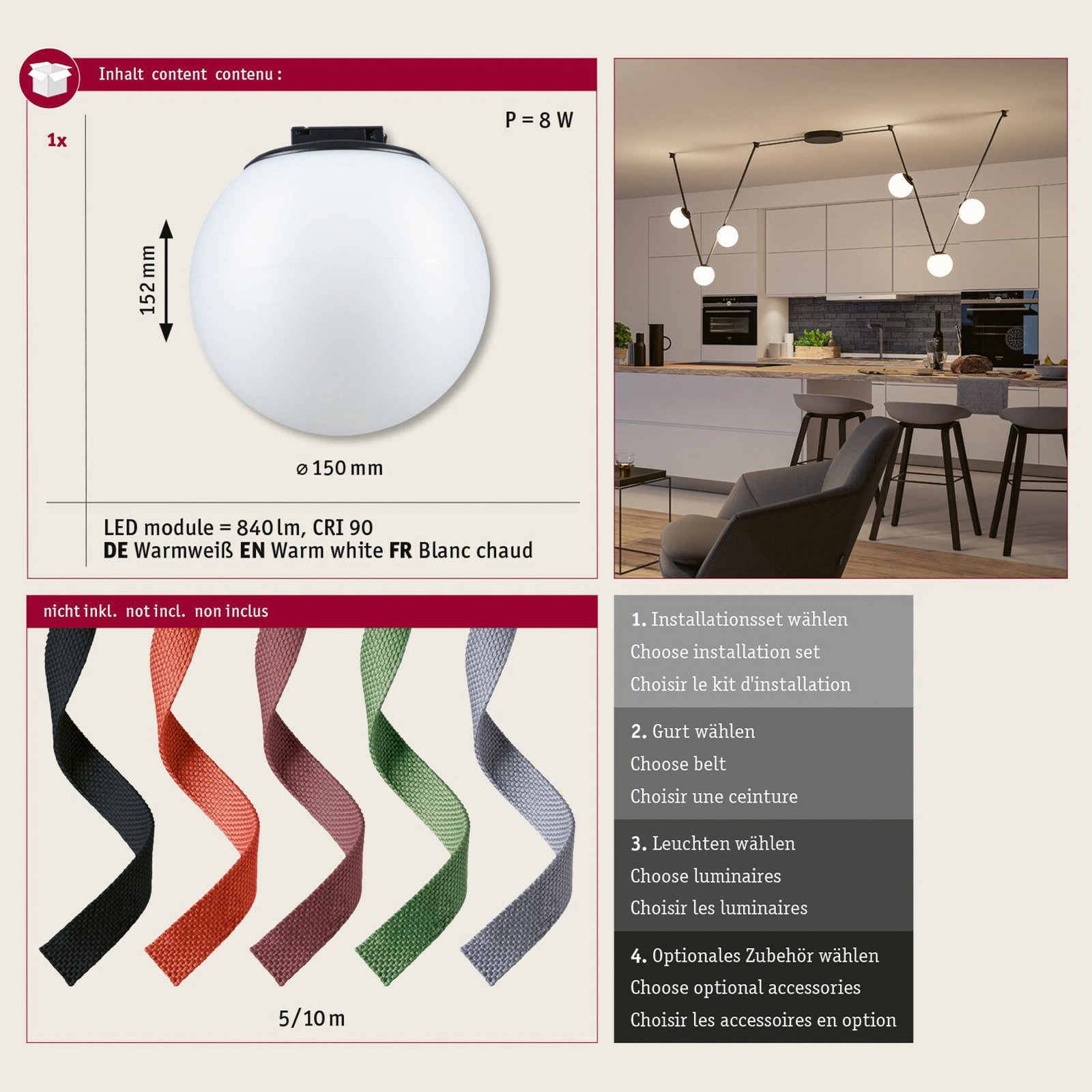 Paulmann ULine LED obesna svetilka Ball, bela/črna, 3.000 K